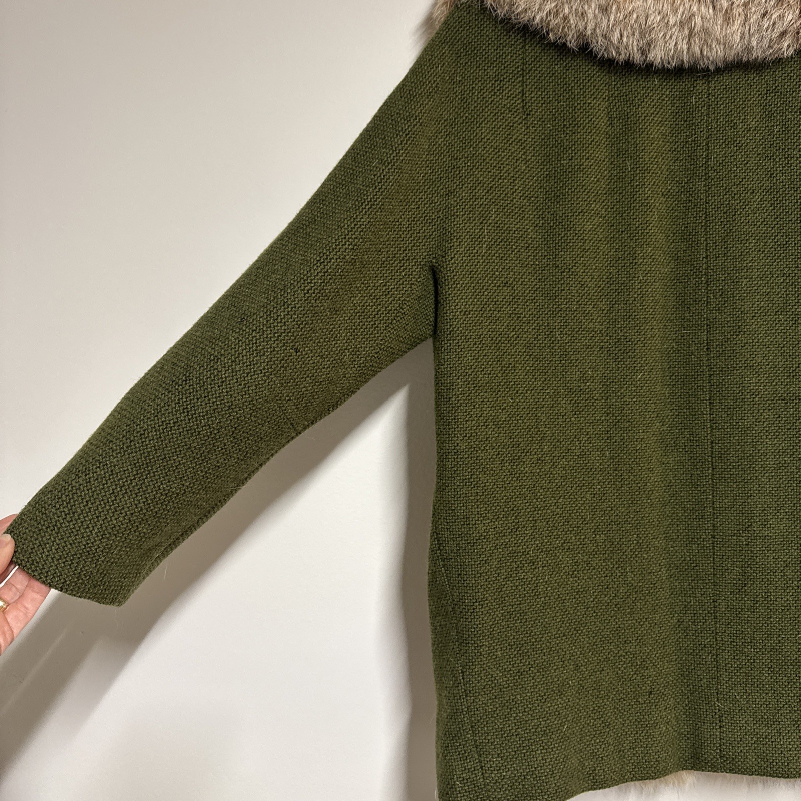 Vintage NEIMAN MARCUS Hunter Green Wool/Fur Collar Coat Lined Women’s