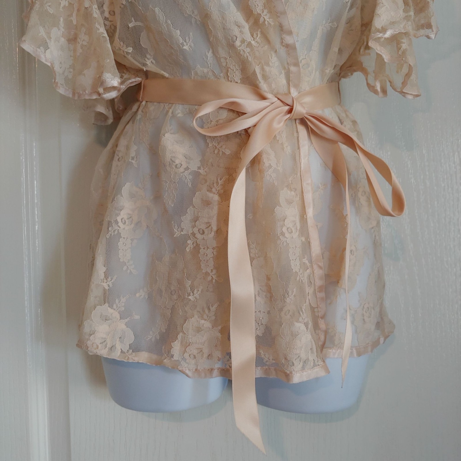 Vtg Emil Bole Lace Wrap Lace Blush Lingerie Boho Fairy Sleeve Boudoir Romantic S