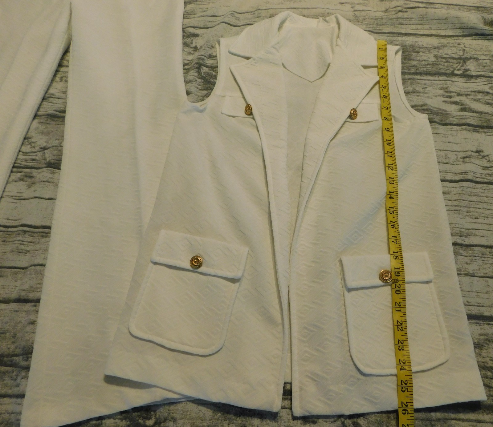 VTG 70’s POLY BELL BOTTOM PANTS TEXTURED OUTFIT SET VEST GROOVY WOMENS M/L DISCO