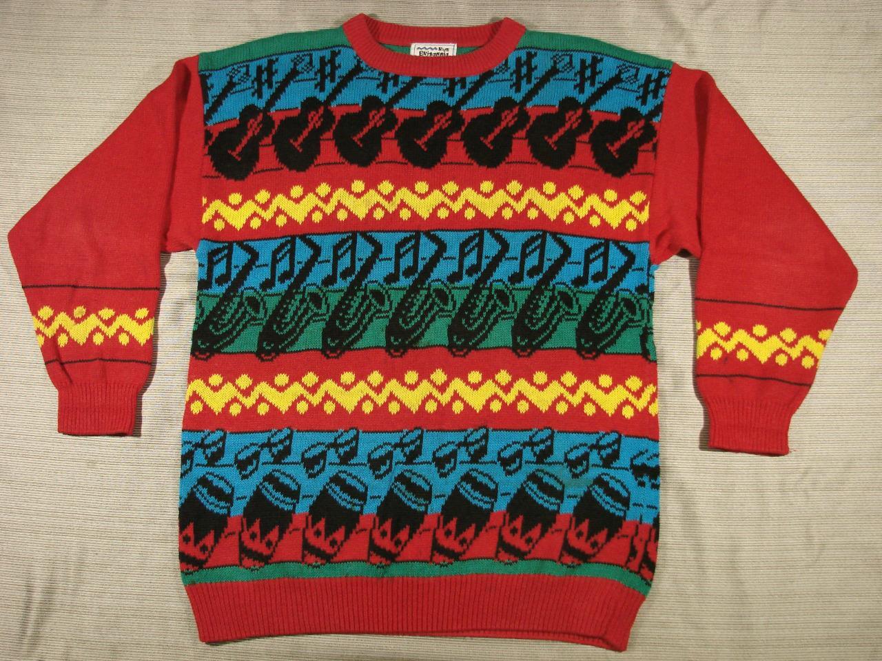 80’s vintage oversize Rue Brittania multicolor musical instrument sweater 2