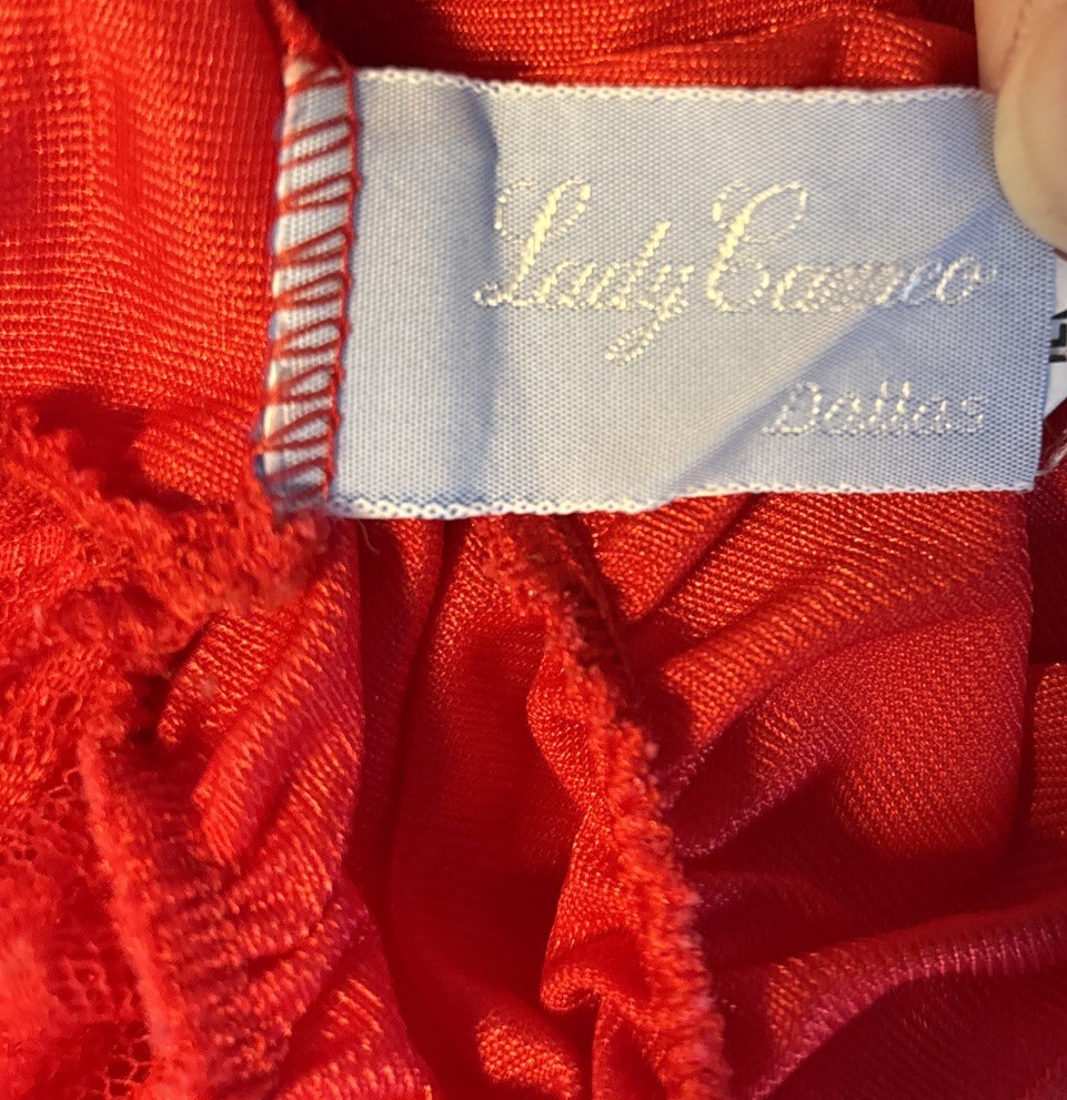 Vtg Lady Cameo Dallas Sexy Red Long Sheer Panel Silky Nightgown Gown Sz M USA