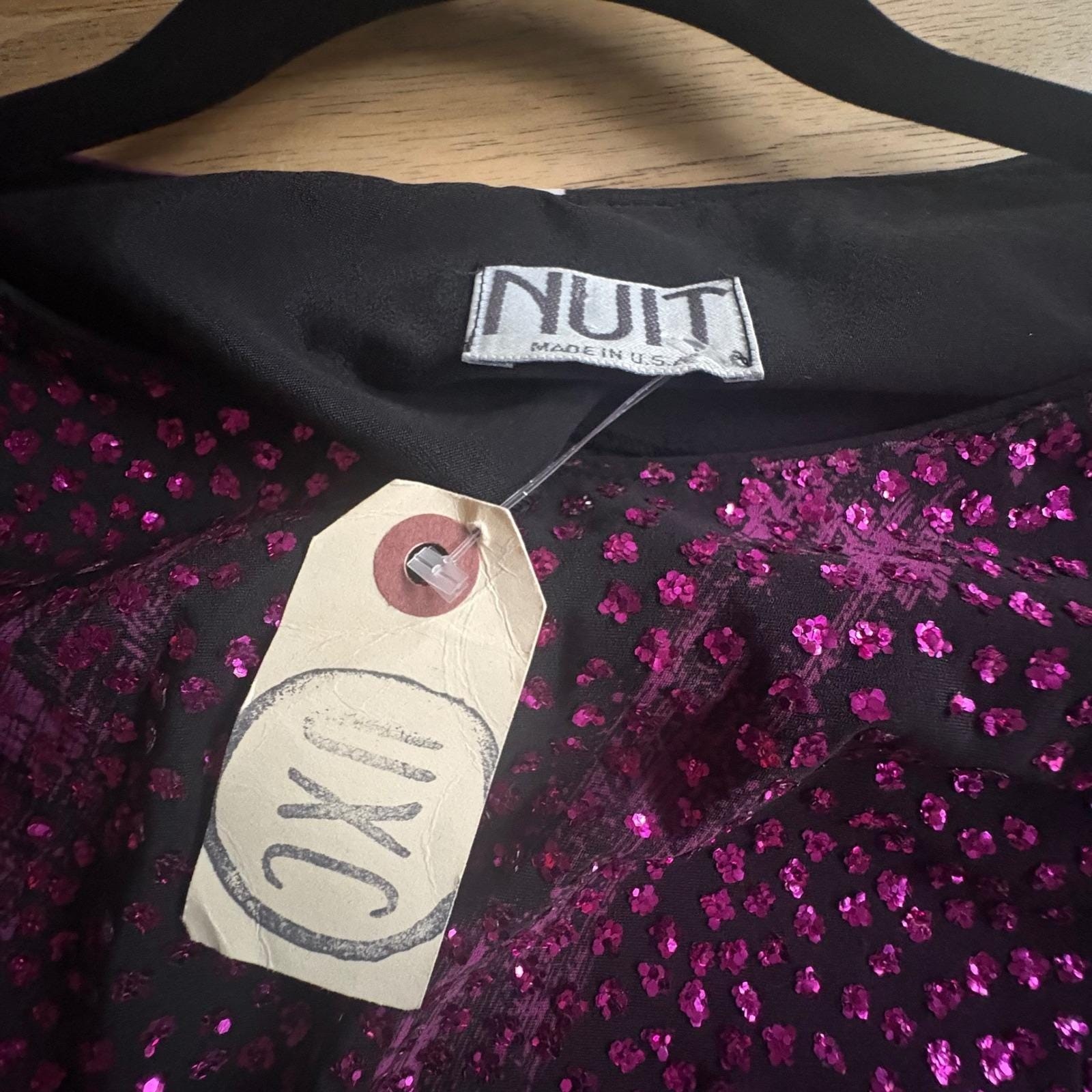 VTG Nuit for Saks 5th Ave Magenta Sequin Abstract Y2K Shift Dress Sz 8 USA Made