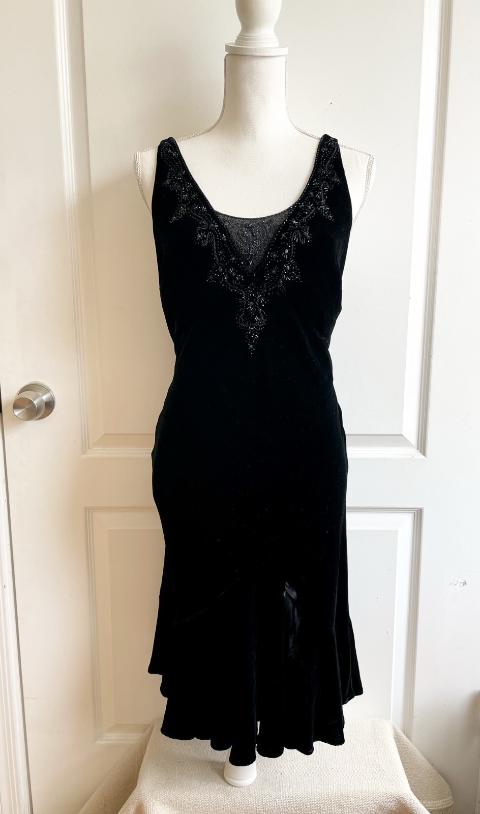 Vtg Jones New York 1940s Style Velvet Silk Blend Dress Size 10 Beaded Sequin