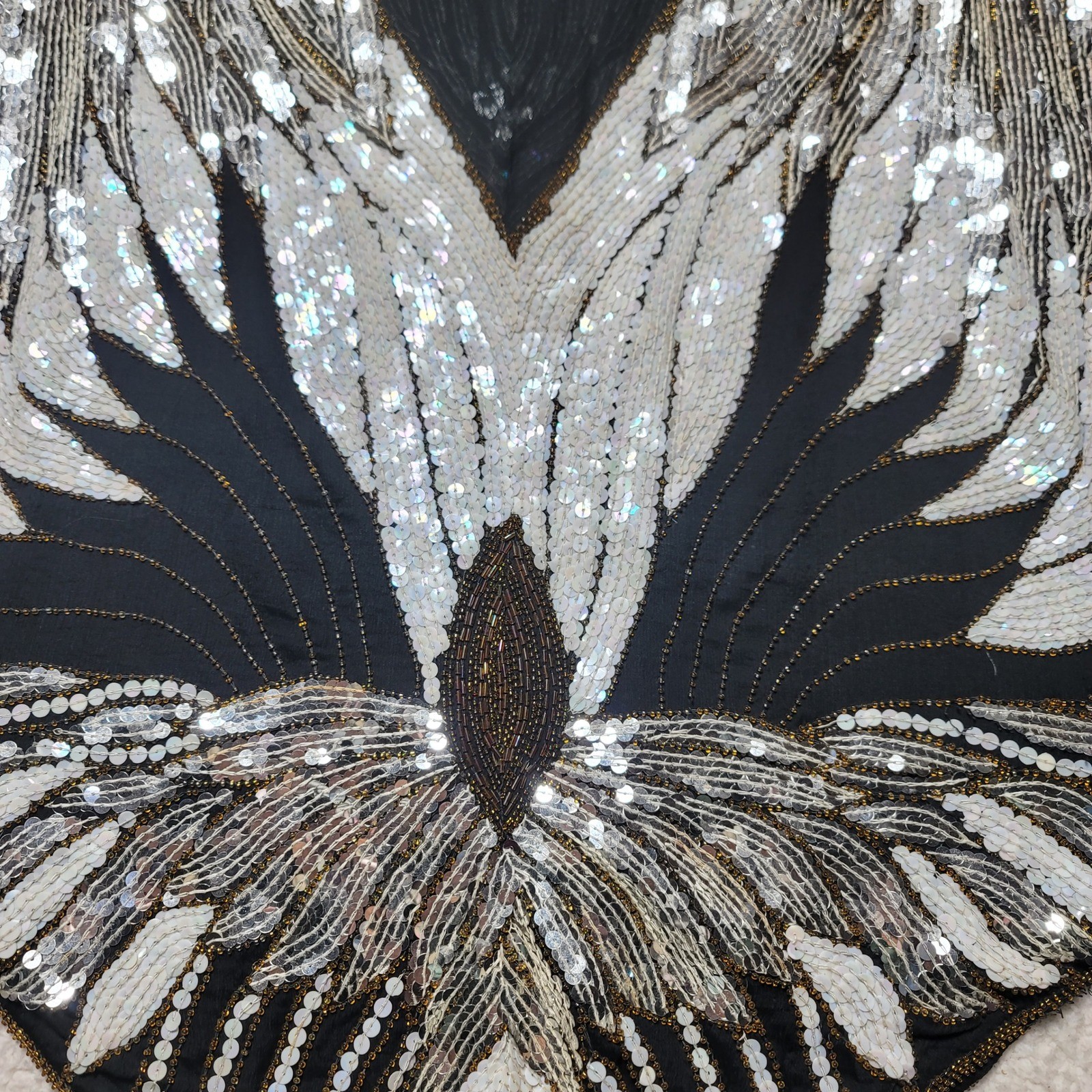 Sho-Max New York Vintage Silk Sequin Beaded Butterfly Top Art Deco Black White