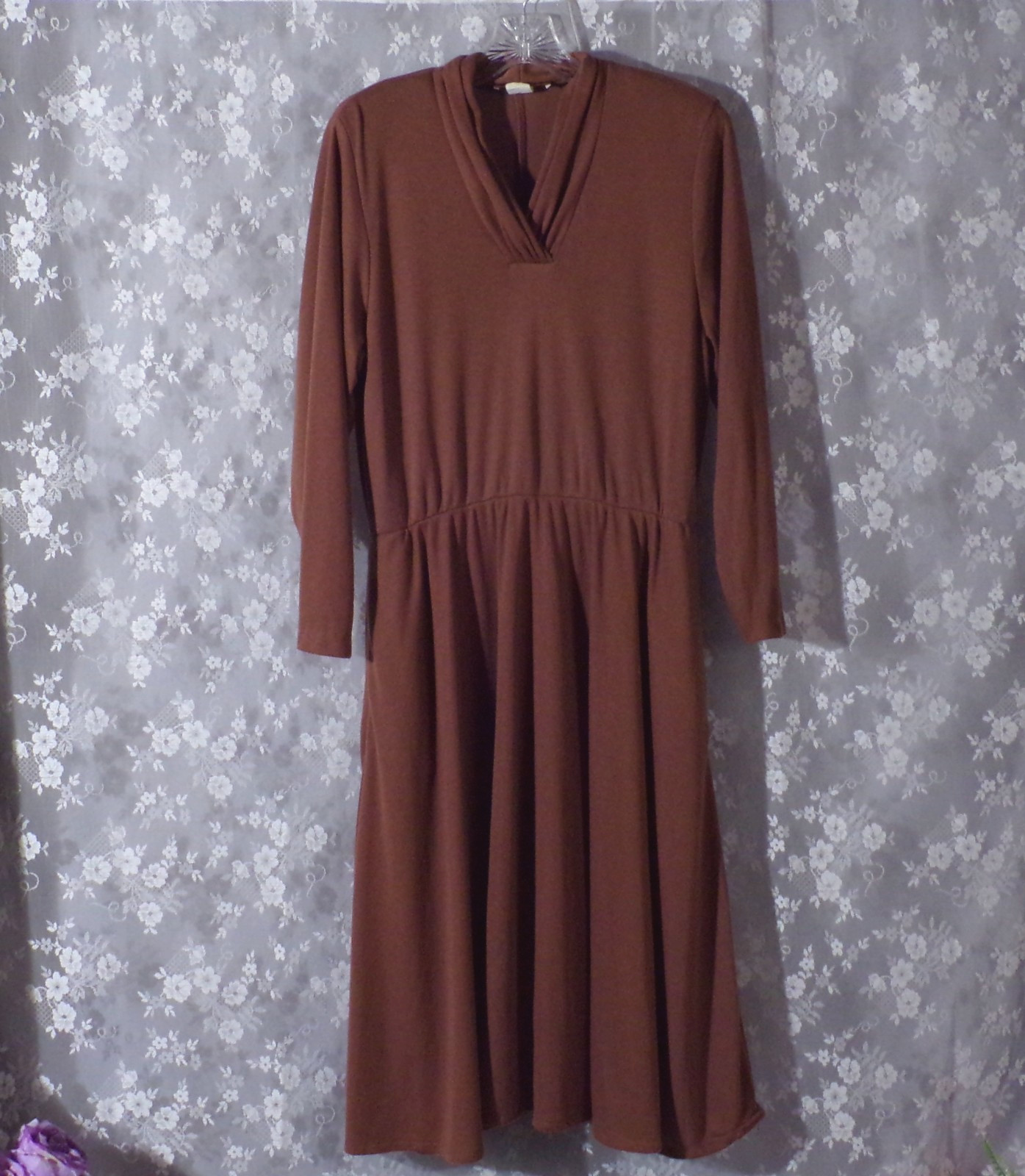 Vintage 80s Knit Dress Size Large 1980s Retro Brown Classic Academia 40s Style