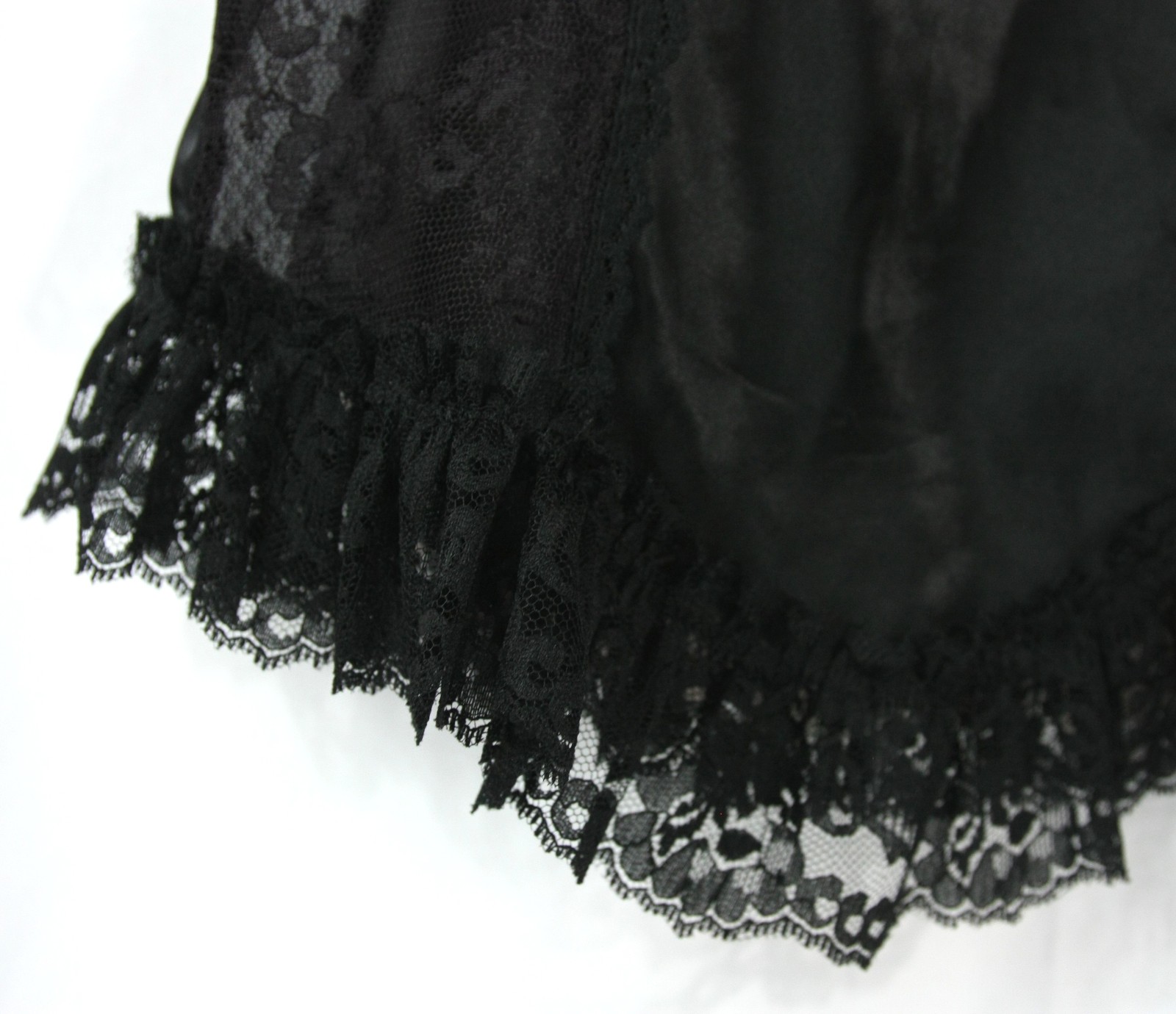 Vintage Sedu Beaded Sheer Black Lace Ruffles Satin Lingerie Teddy Camisole S
