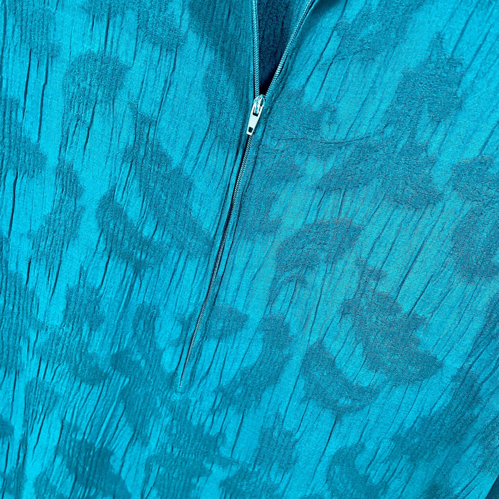 Vintage 1990s Molly Malloy Jacquard Sheath Rayon Midi Dress Teal Blue Size Large
