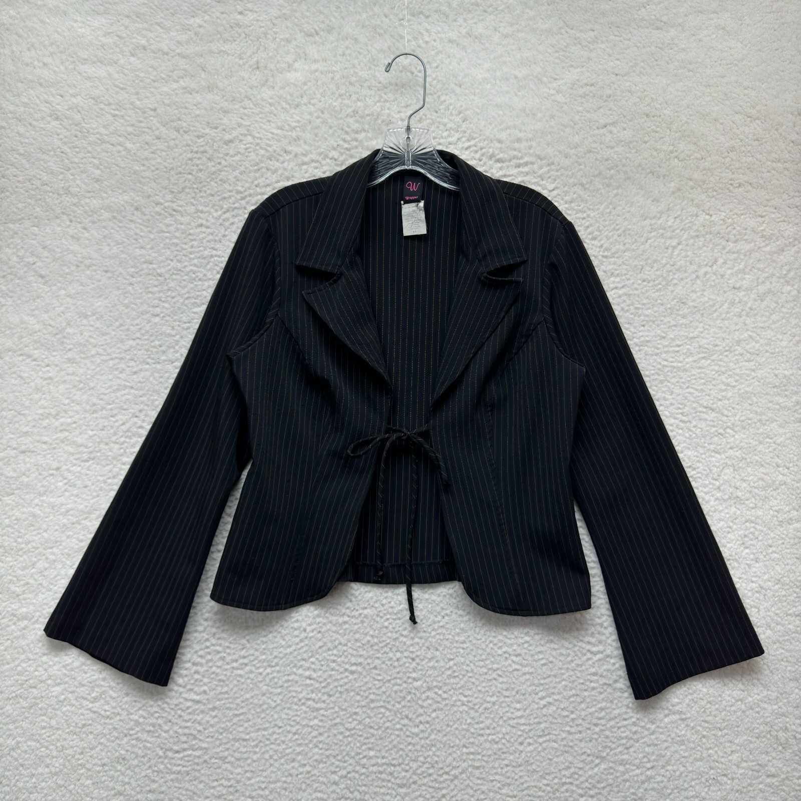 90s Y2K Vintage Blazer Jacket Top Large Black Open Tie Front Corpcore Office