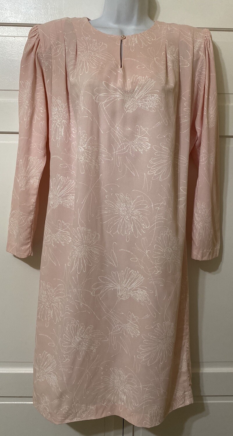 Flaw Vintage 1980’s Pellini Von Bramlett Pink Floral Sheath Dress USA Size 5/6