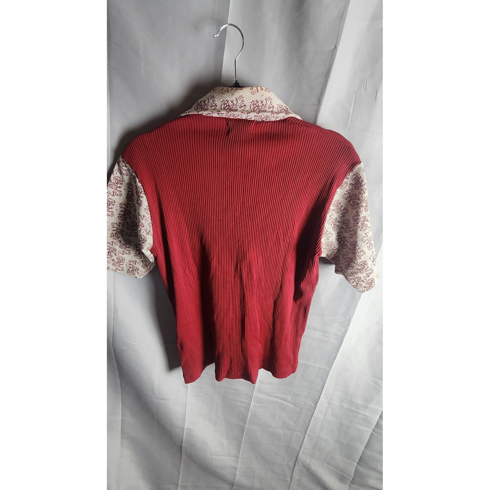 Vintage 70s Kmart Red Ribbed Knit Dagger Collar Quarter Zip Polo Shirt Womens M