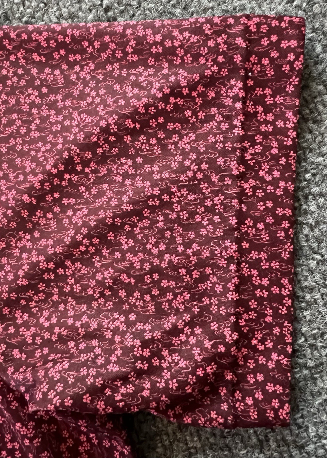 Vintage Handmade Womens Blouse L XL Burgundy Pink Floral Calico Cottagecore