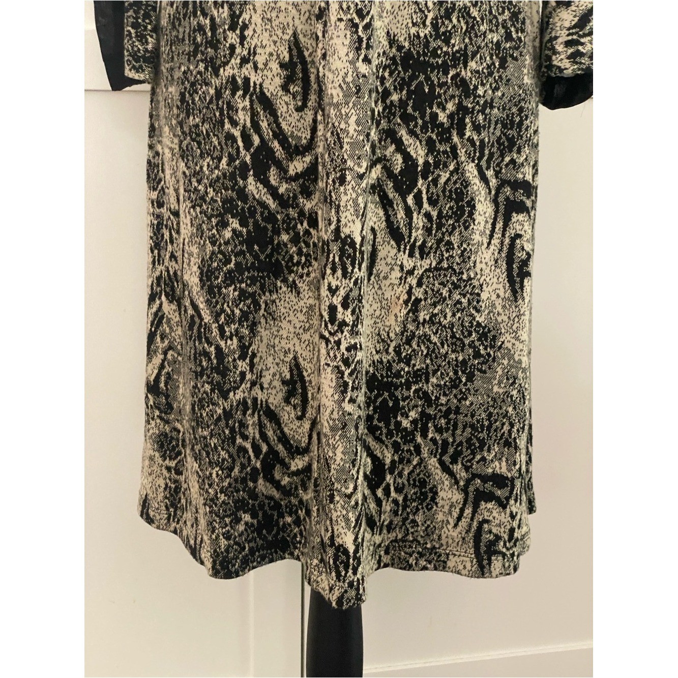 Roberto Cavalli Vintage Black Cream Snakeskin Wool Long Sleeve Dress Medium
