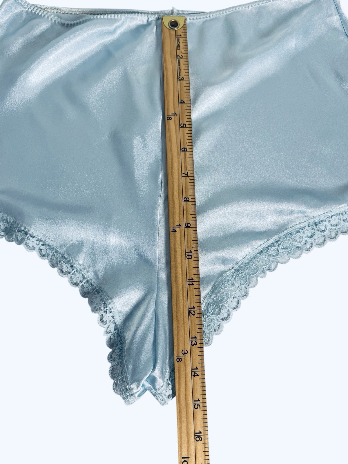 VTG Sears Lingerie Liquid Satin Light Blue Tap Pants Lace Trim USA Sz M 12/14