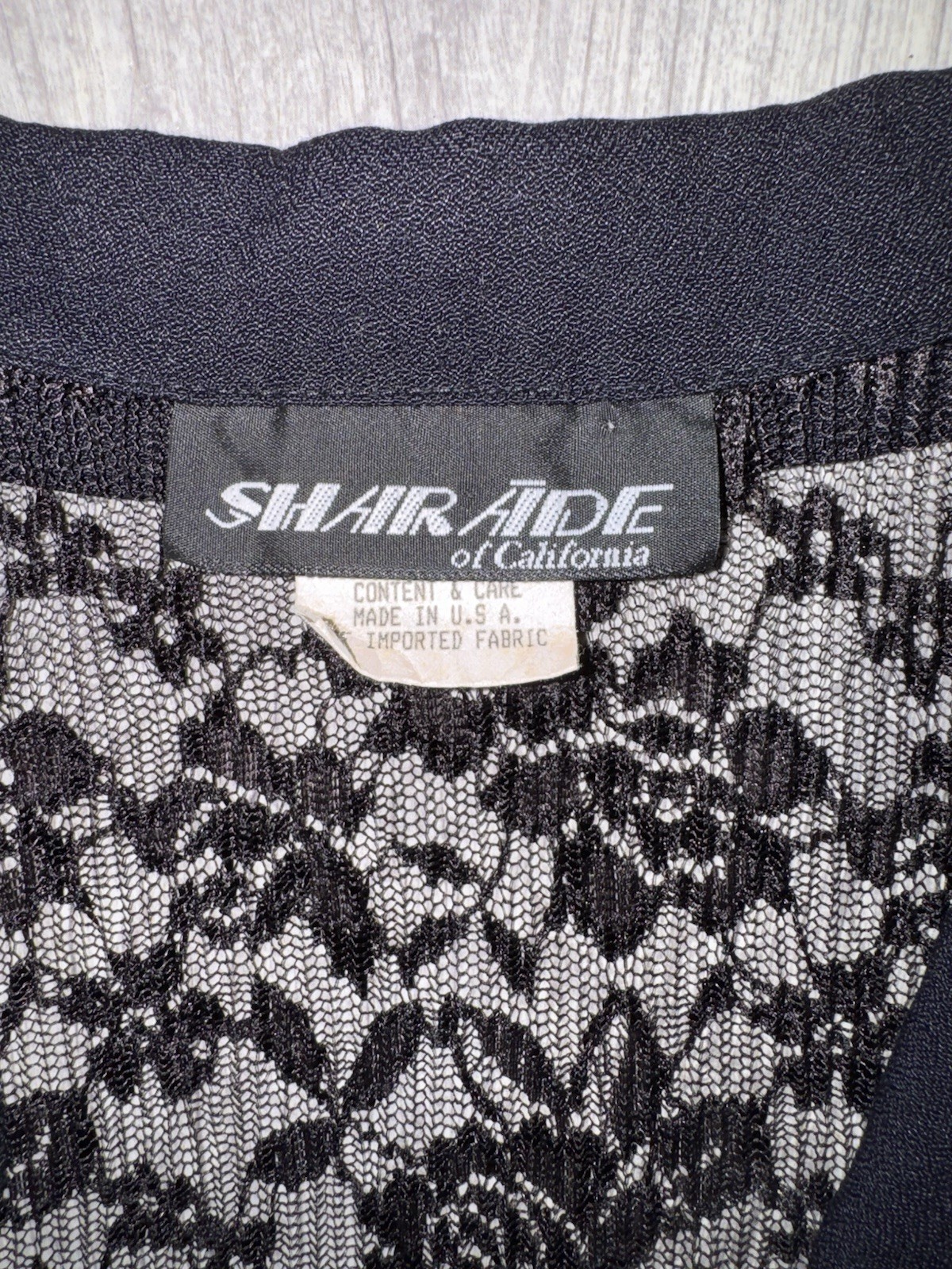 Shair-Aide of California Black Lace Sheer Button Front Shirt 12 Polyester Rayon