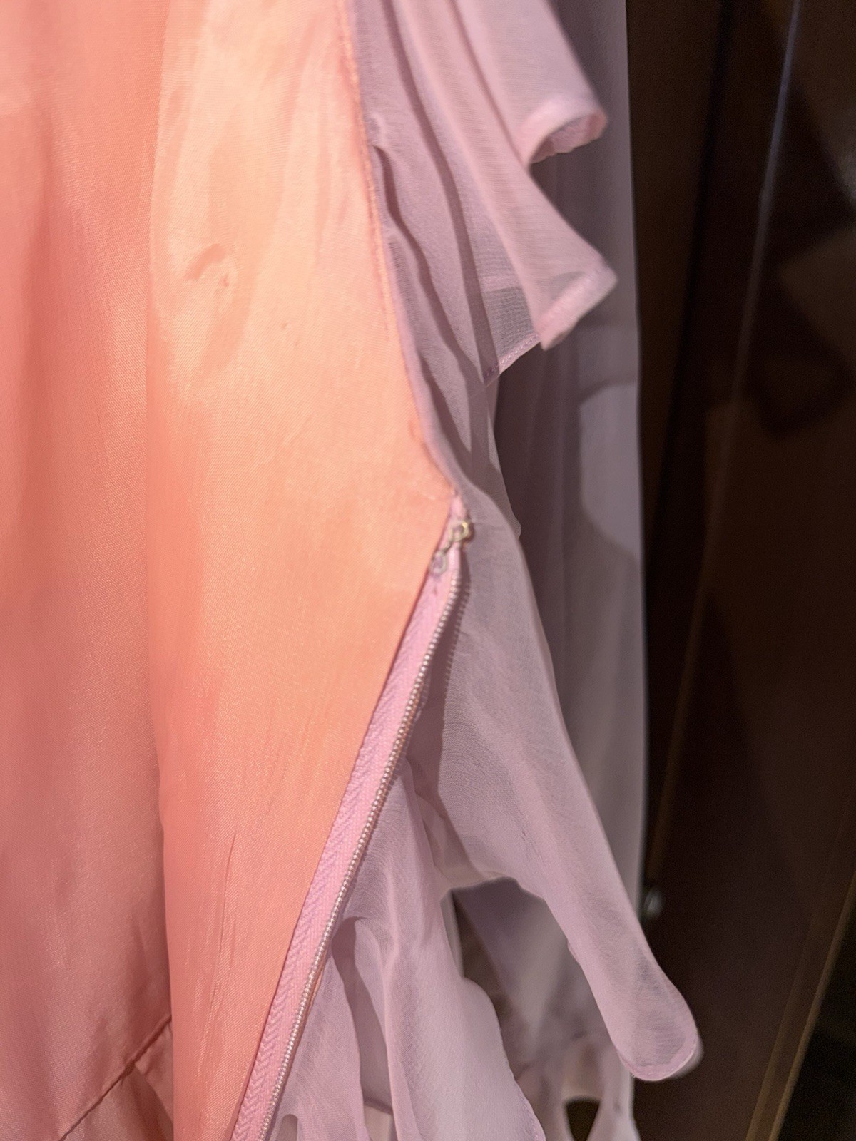 Vtg 70s 80s Jill Richards I. Magnin Pink Chiffon Ruffle Dress Long Sleeve Formal