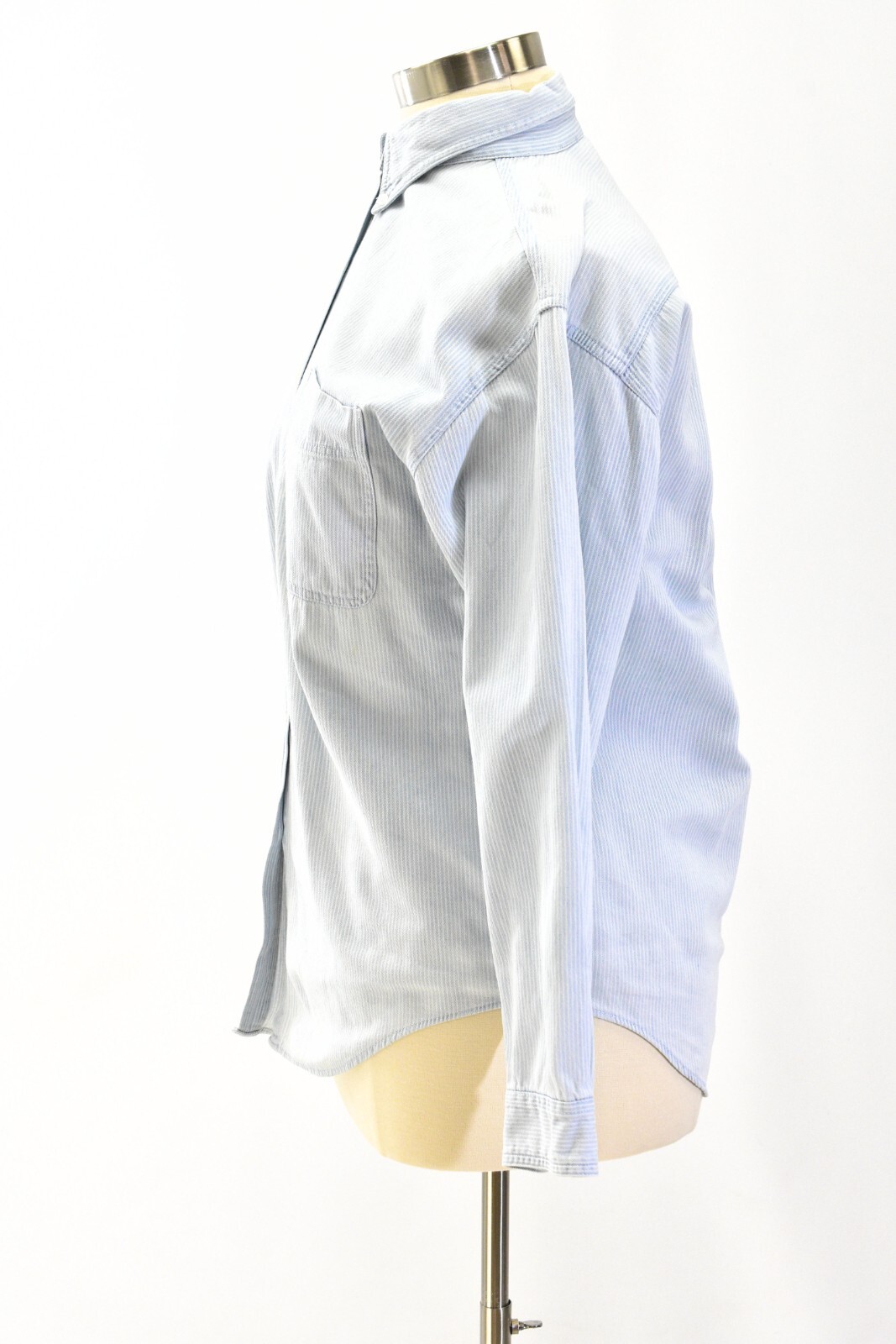 90s Vintage Blouse Top Womens M Andrews Blues White & Blue Rail Road Stripes