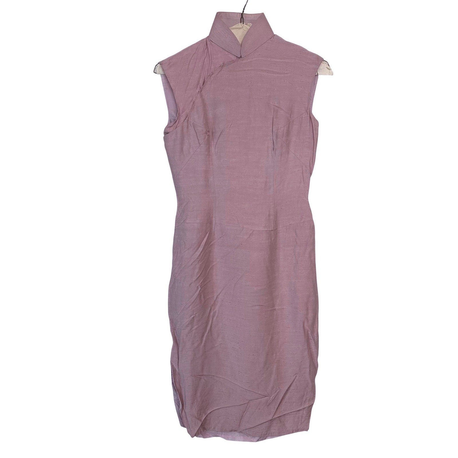 Women’s S Mauve Pink Mandarin Collar Cheongsam Dress Sleeveless Silk Oriental