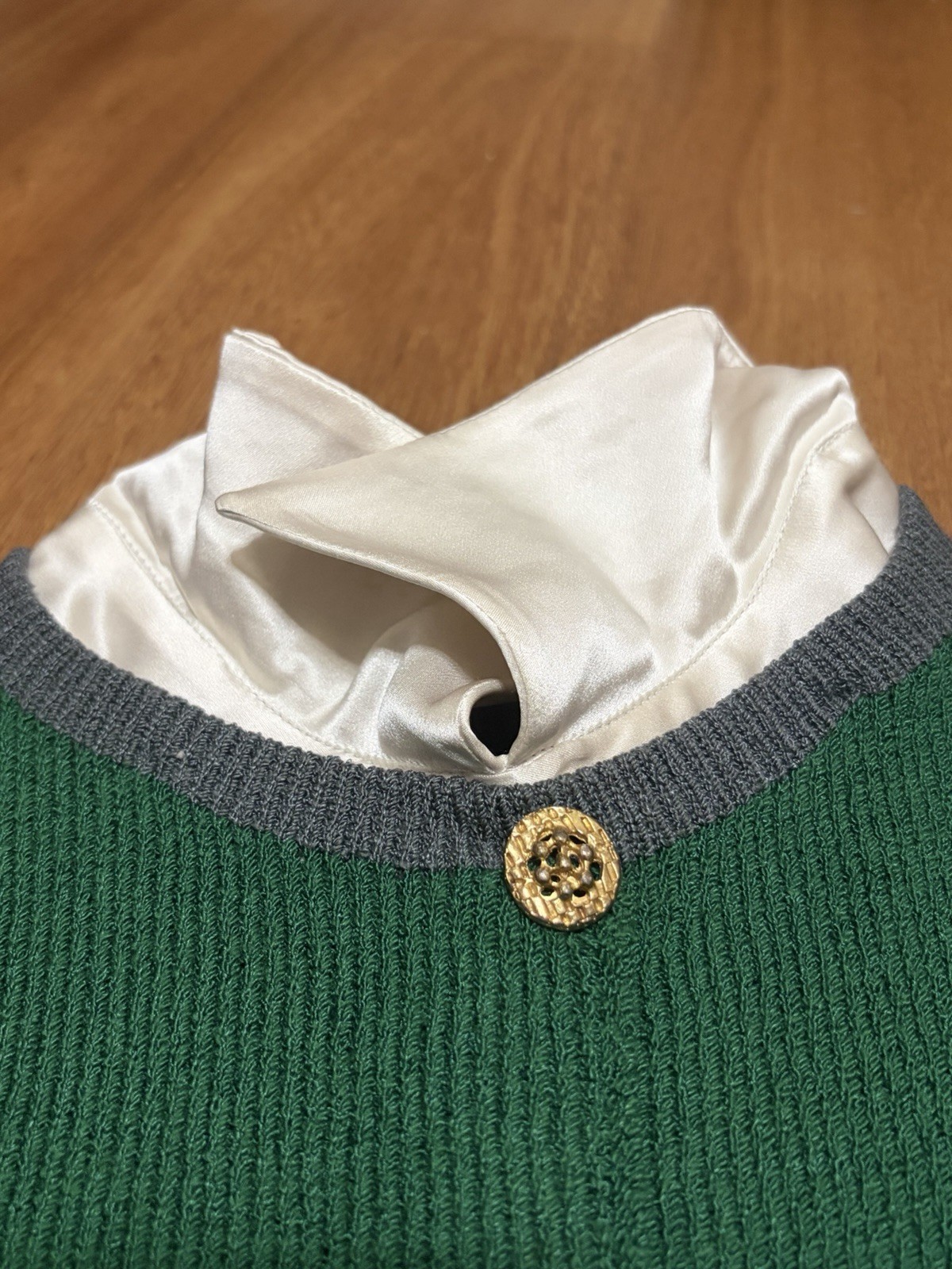 VTG Adolfo New York Green & Gray Wool Blend Knit Sweater Dress Sz XS GUC