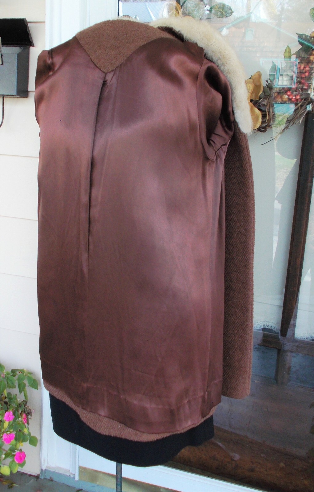 Vintage Brown Rust Textured Wool Coat W/ Champagne Blonde Mink Collar S/M