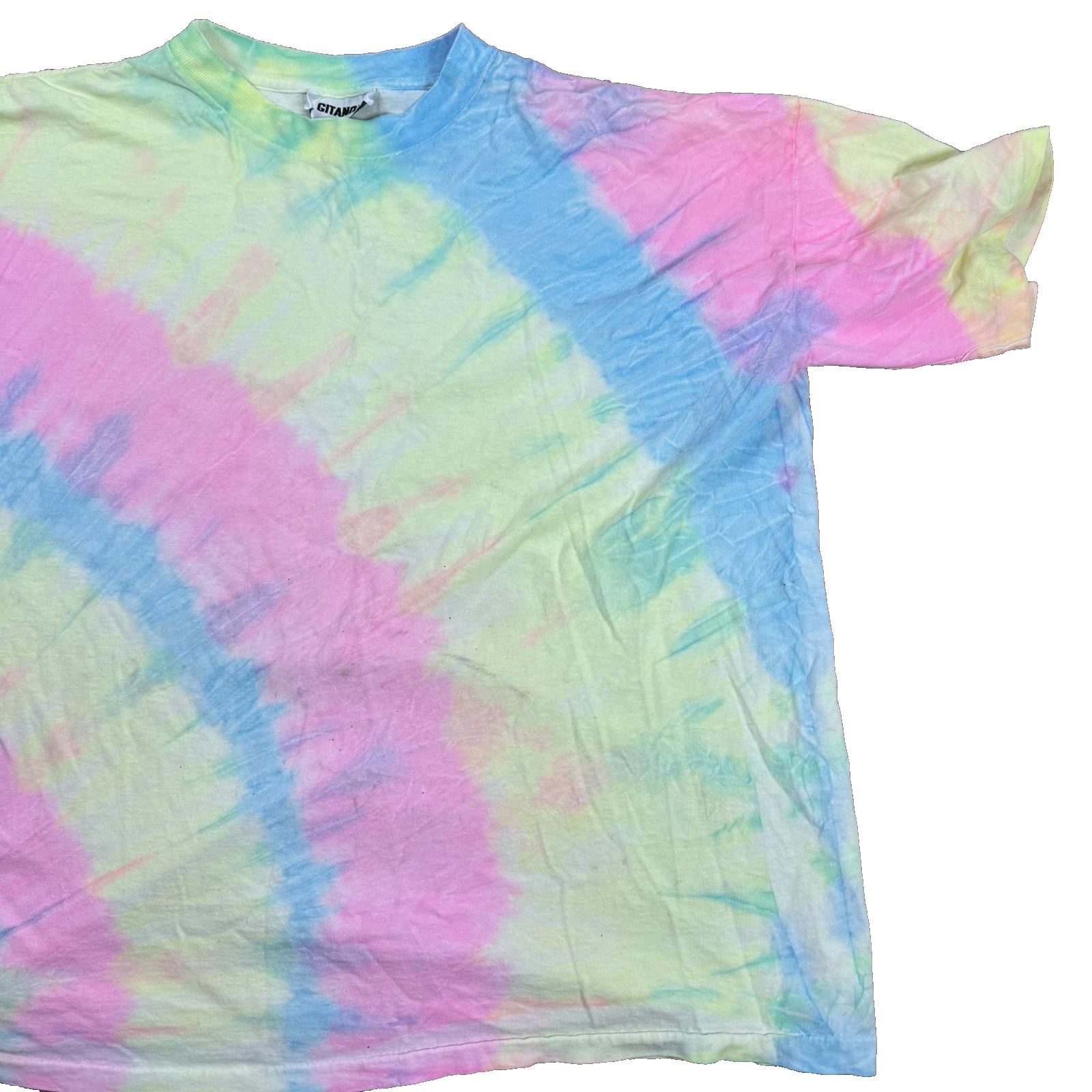 Vintage 80’s Pastel Tie Dye Single Stitch T Shirt Gitano OSFA Pink Yellow Blue