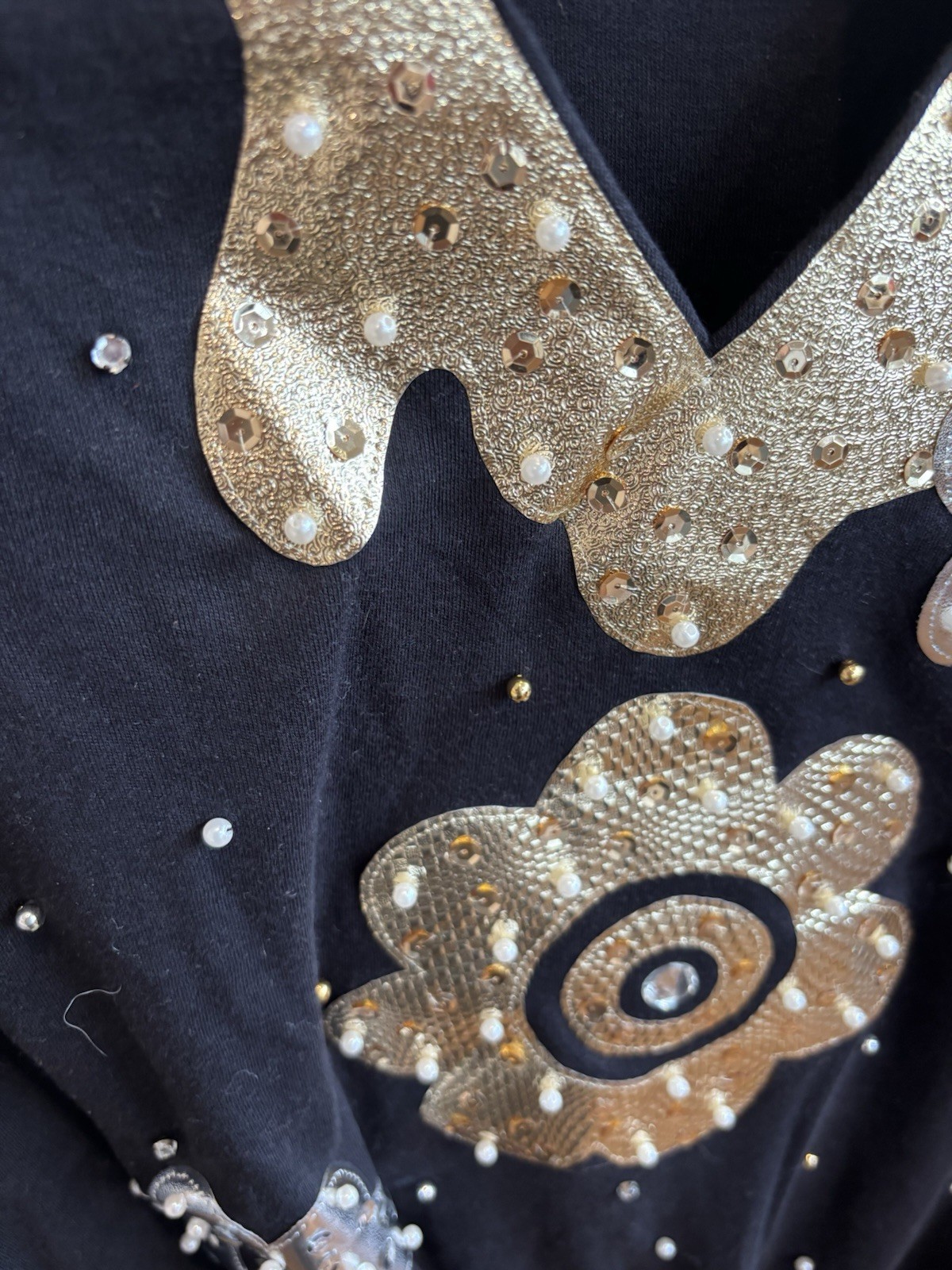 Bonnie Boerer Vintage 1990s Shoulder Pads Metallic Beaded Black Blouse Small Cot