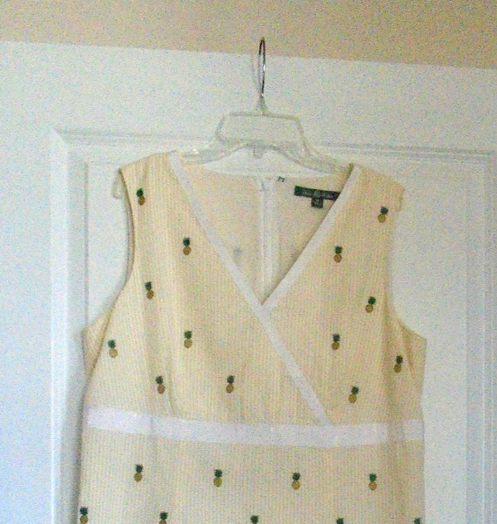 BROOKS BROTHERS Yellow White Seersucker Sheath Sleeveless Dress Lined Size 14!
