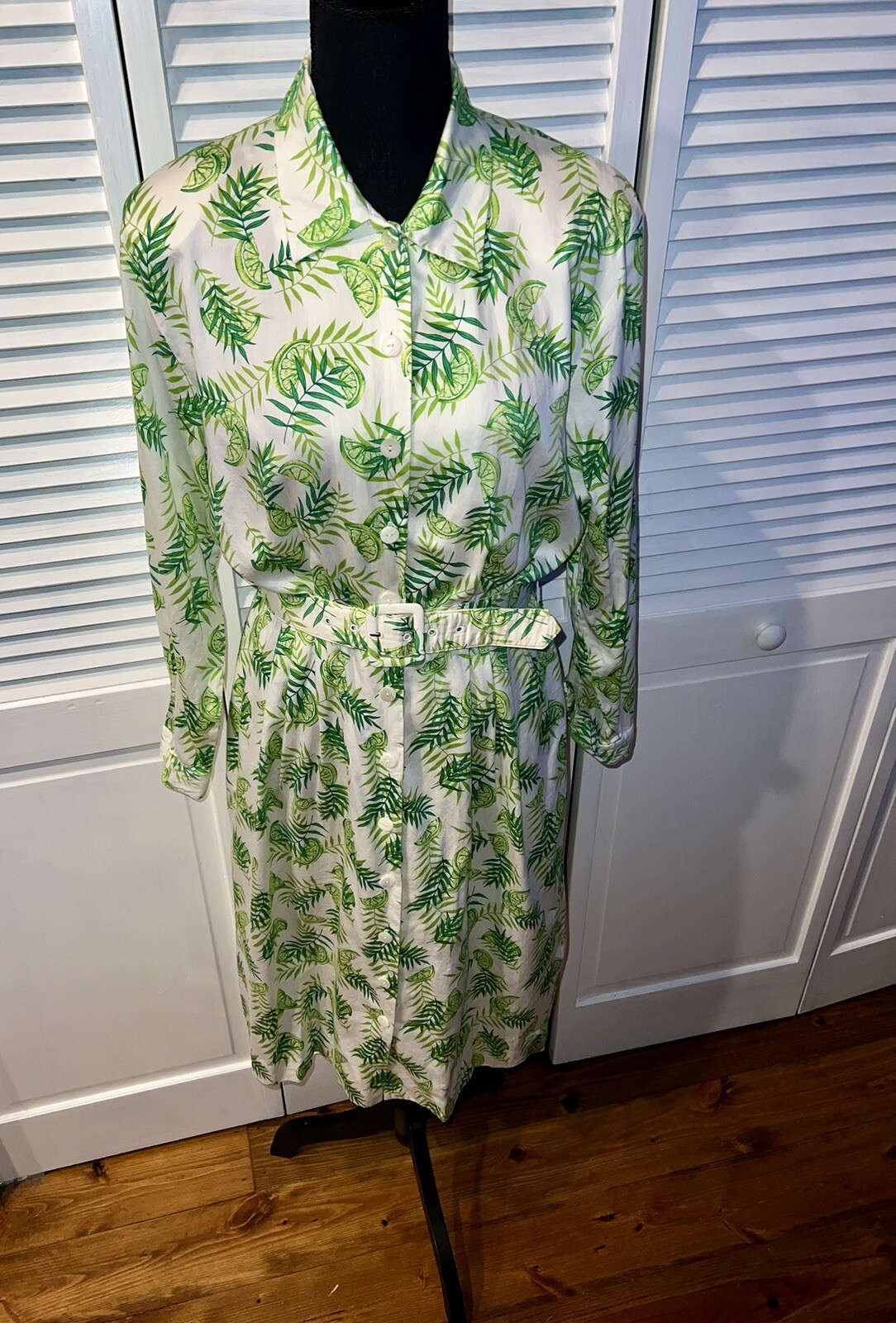 VNTG 70-90s Tanner Green Lemon Print Dress With Belt