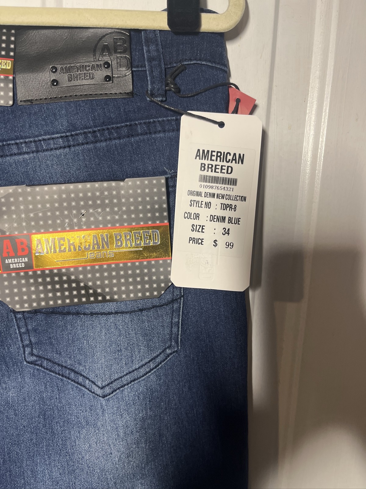 American Breed Men’s Distressed Jeans Dark Blue Stretch Slim Fit Sz 34