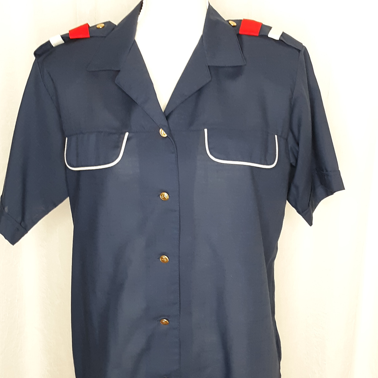 Vintage Joyce Sportswear Late 80s Navy Inspired Blouse w/Epaulettes Size 9/10