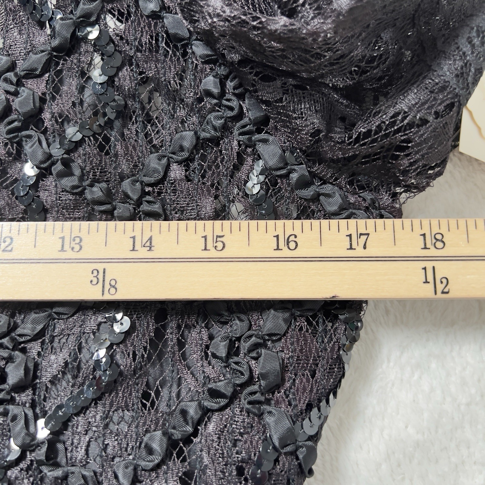 Vtg HW Collections Sequined Lace Overlay Midi Dress Sz S/XS Black Scoop Back