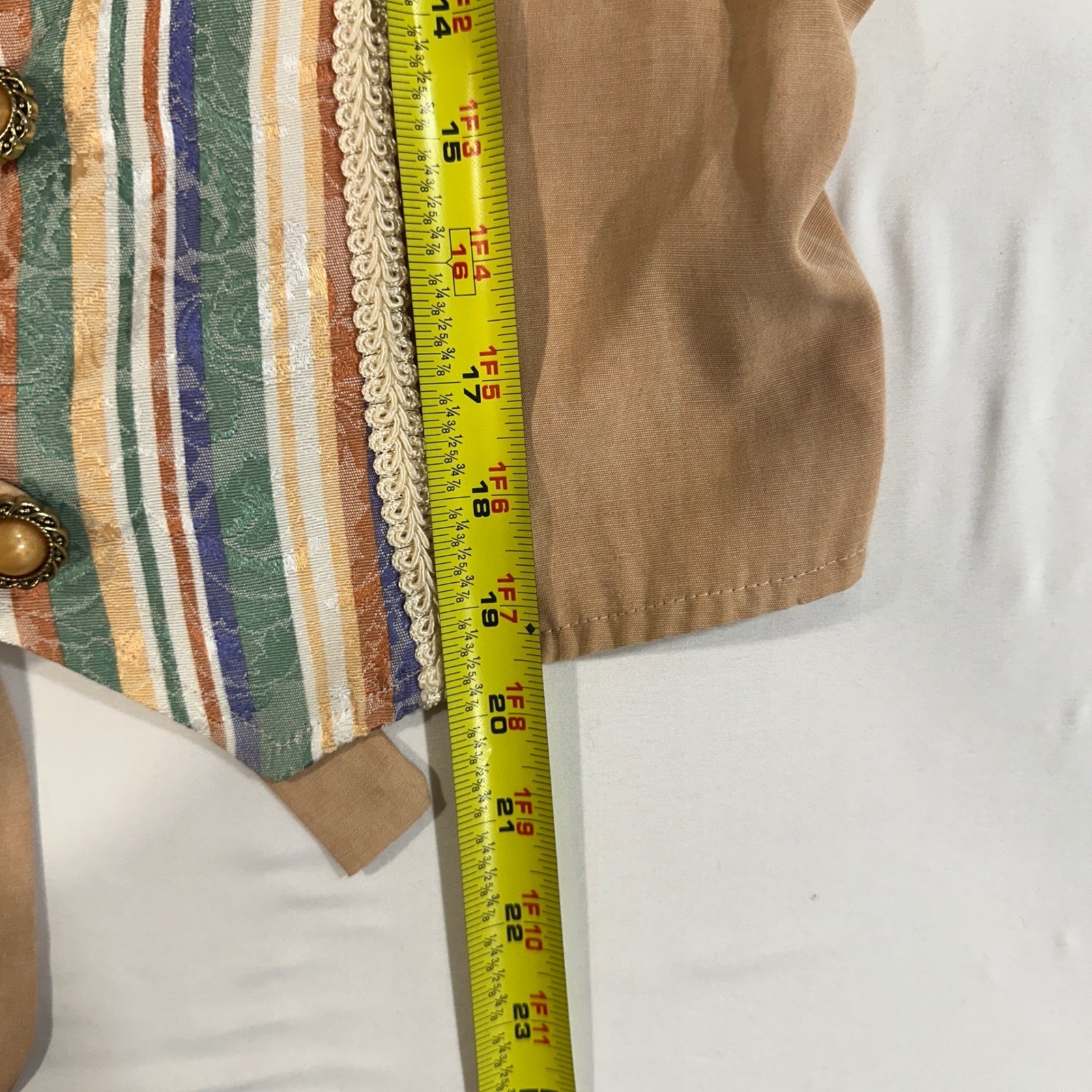 Dawn Joy Fashions Vest Vintage 9-10 Tan Patchwork Floral Tapestry Boho Cropped