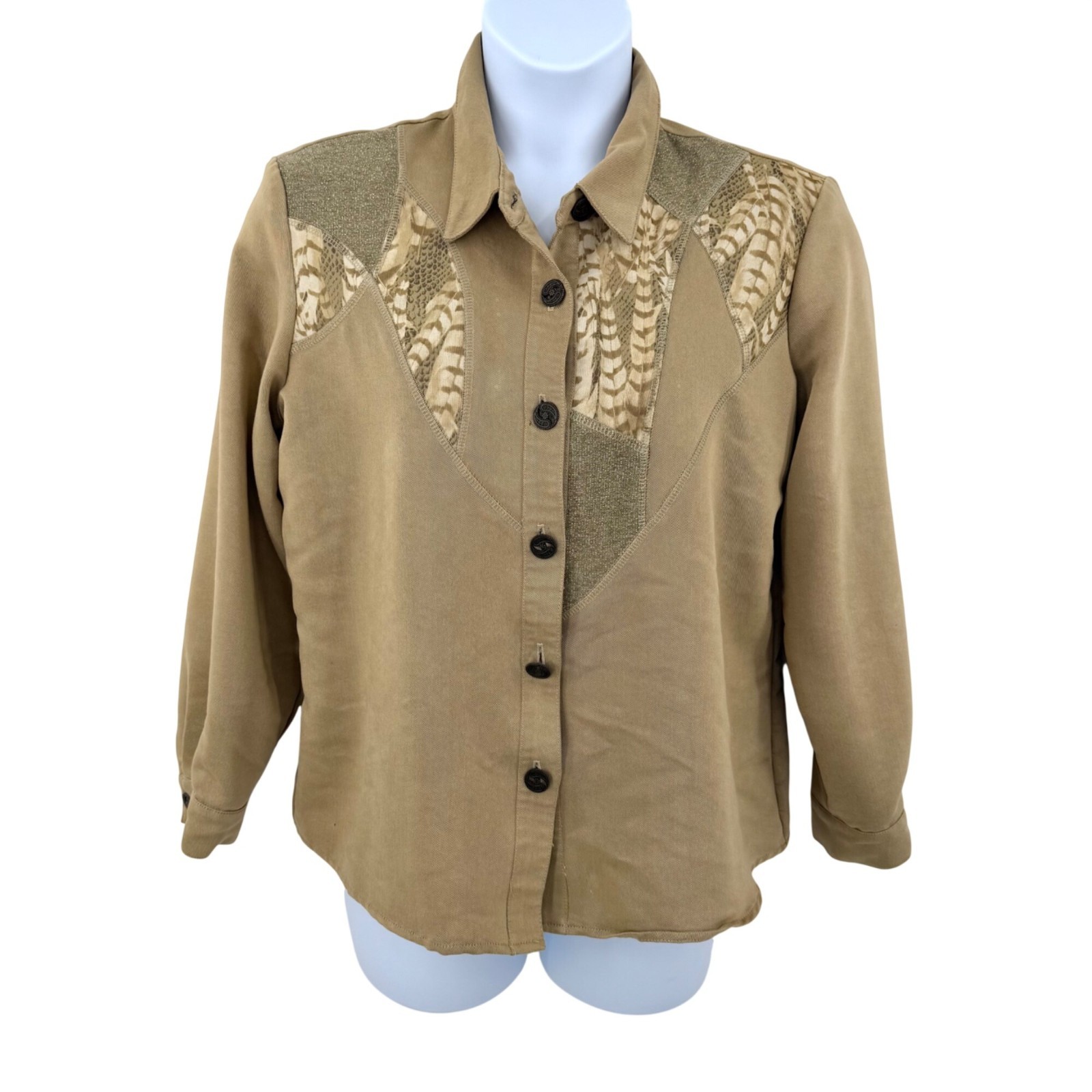 VINTAGE NANCY BOLEN FOR CITY GIRL FANCY BUTTON JACKET W/ FEATHER & METALLIC GOLD