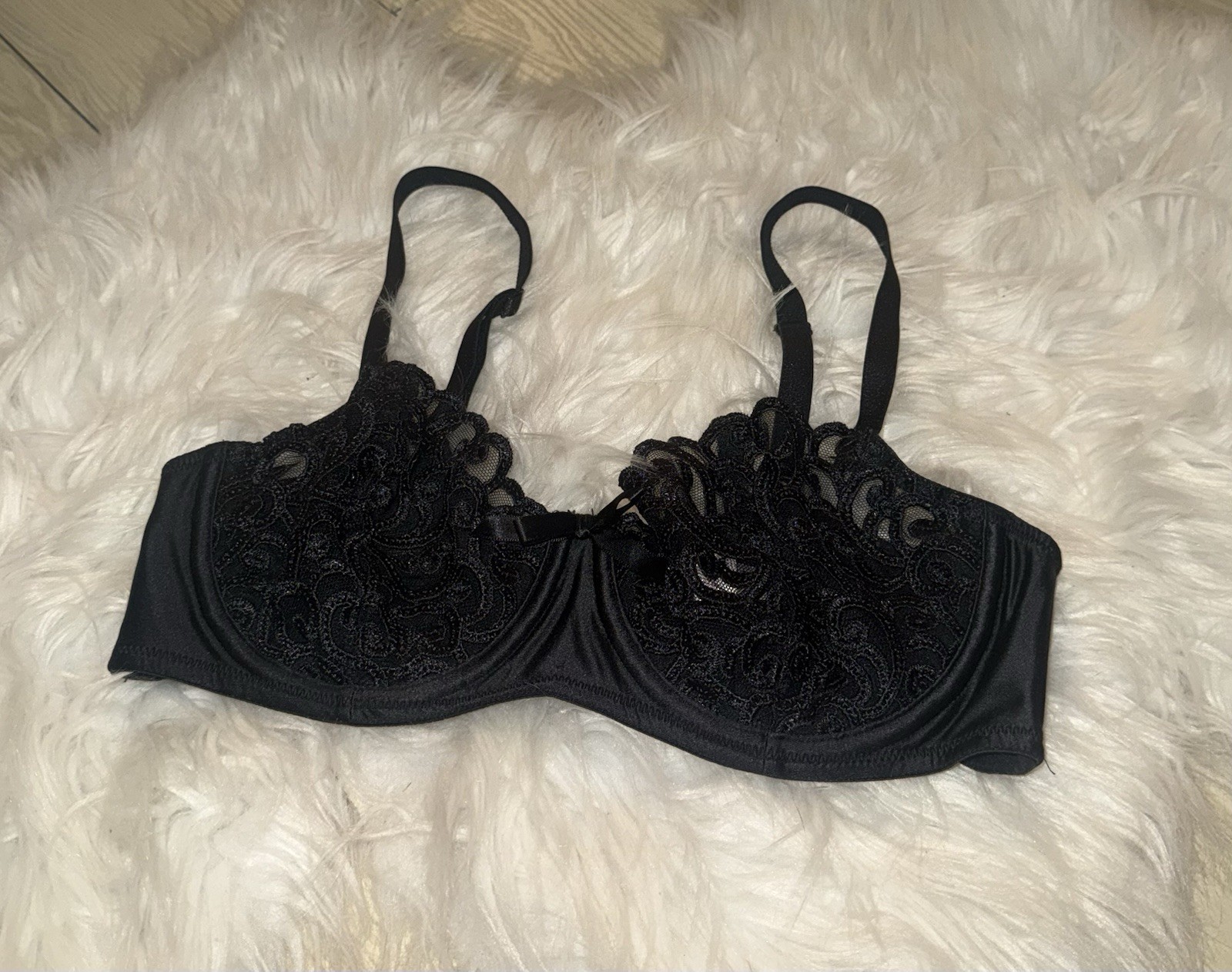 Vintage Victorias Secret Pink Label Lace Balconette Bra Sheer Womens 36B Black