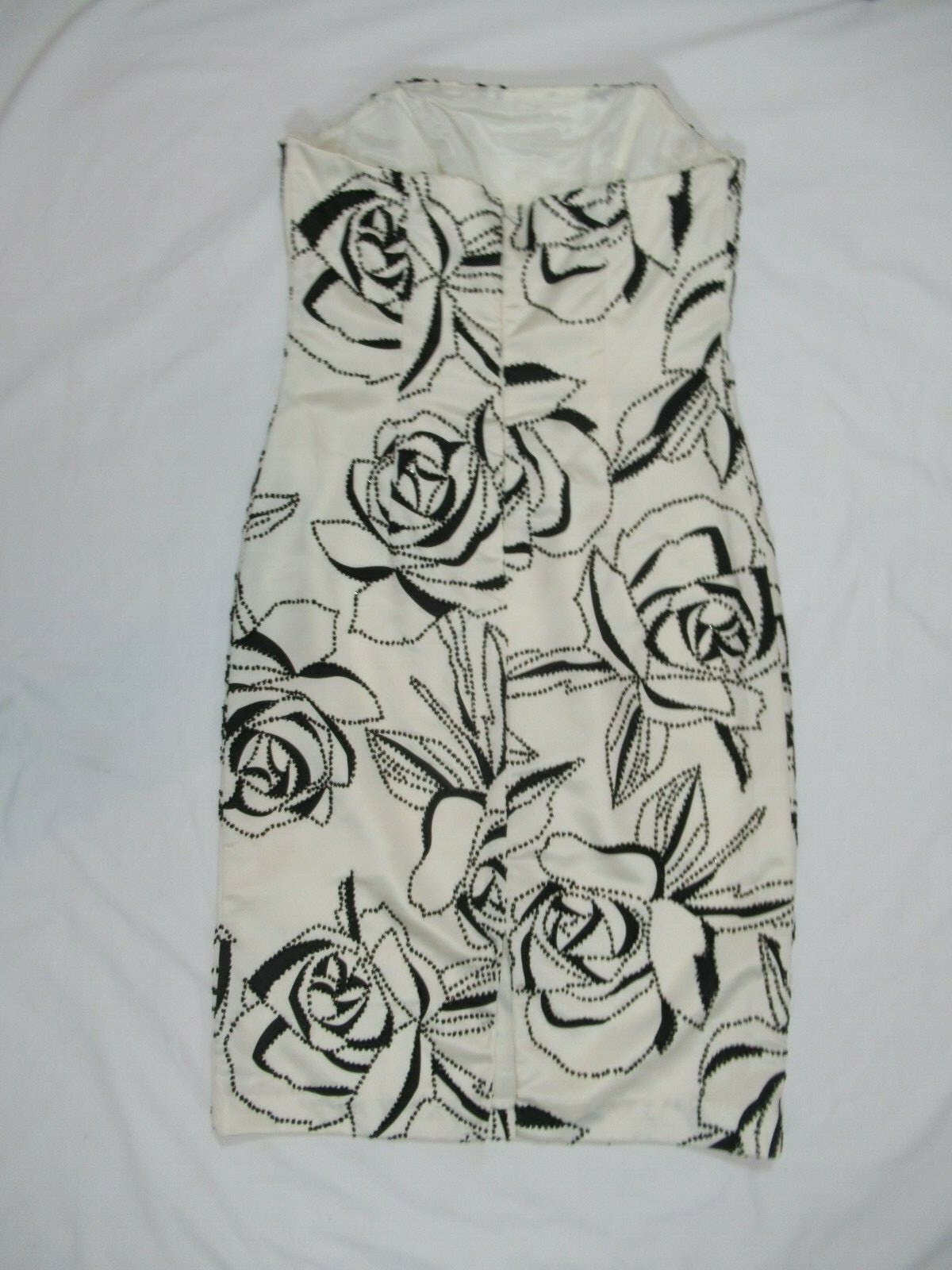 Vintage 90s Satin Beaded Roses Strapless Dress Women 6 Cocktail Mica