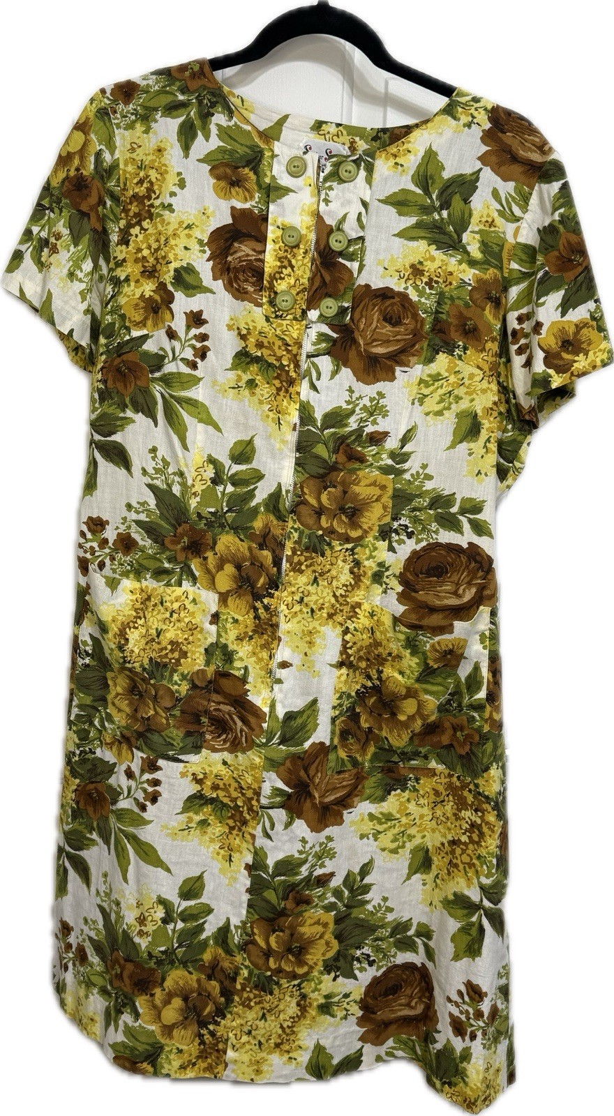 VTG MCM 60s Dress Zipper Front Shaker Square By Bill Sims Floral Buttons M/L?