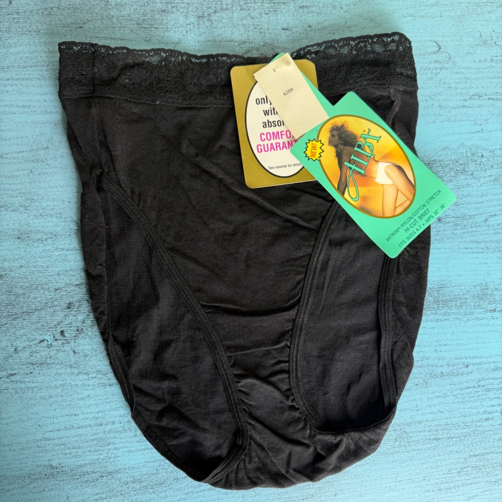 NWT Vtg 80s Alba Nylon Lace High French Cut Panties In Black Sz 4-7