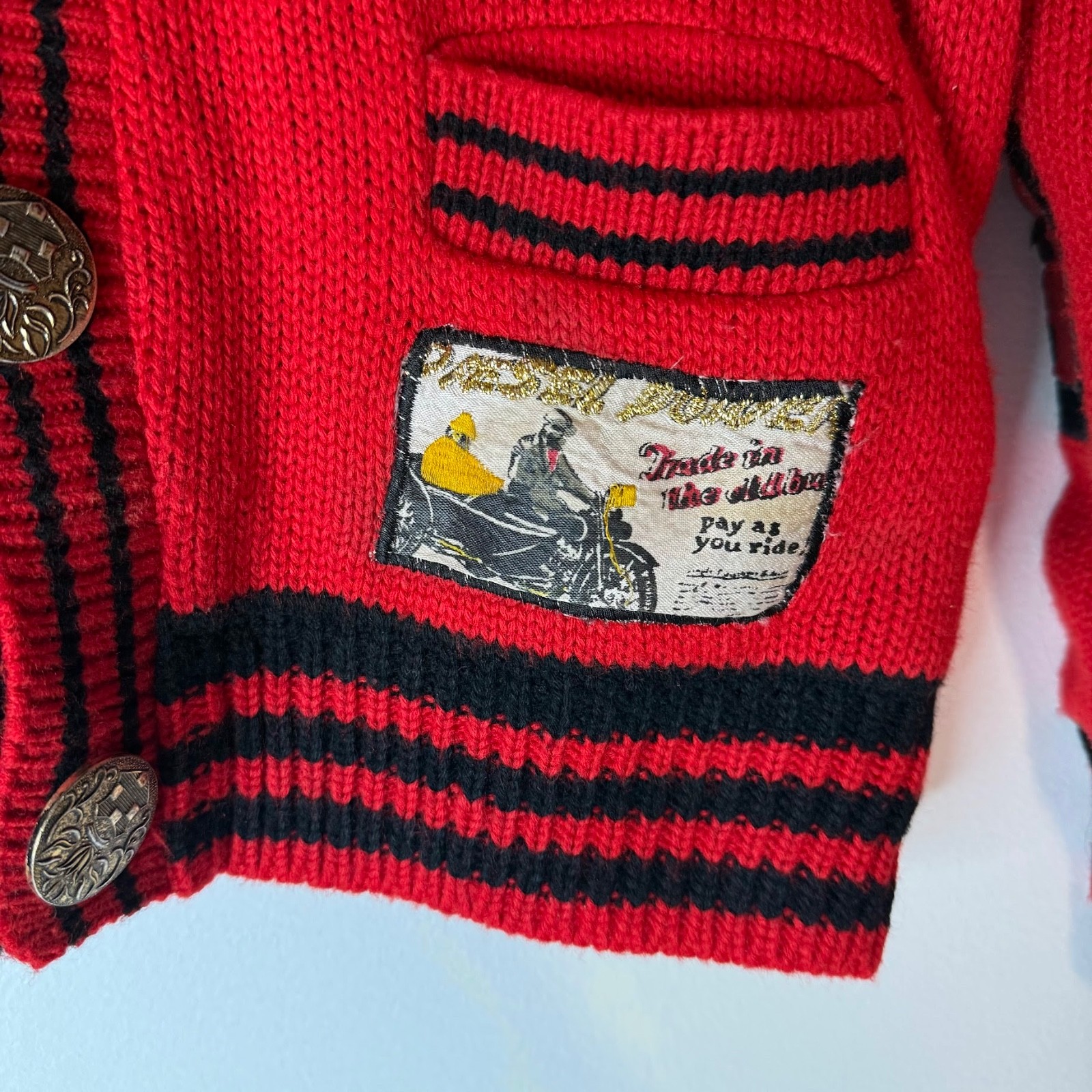 VTG JouJou 80s 90s Heavens Devils Moto Patches Cardigan Chunky Womens M