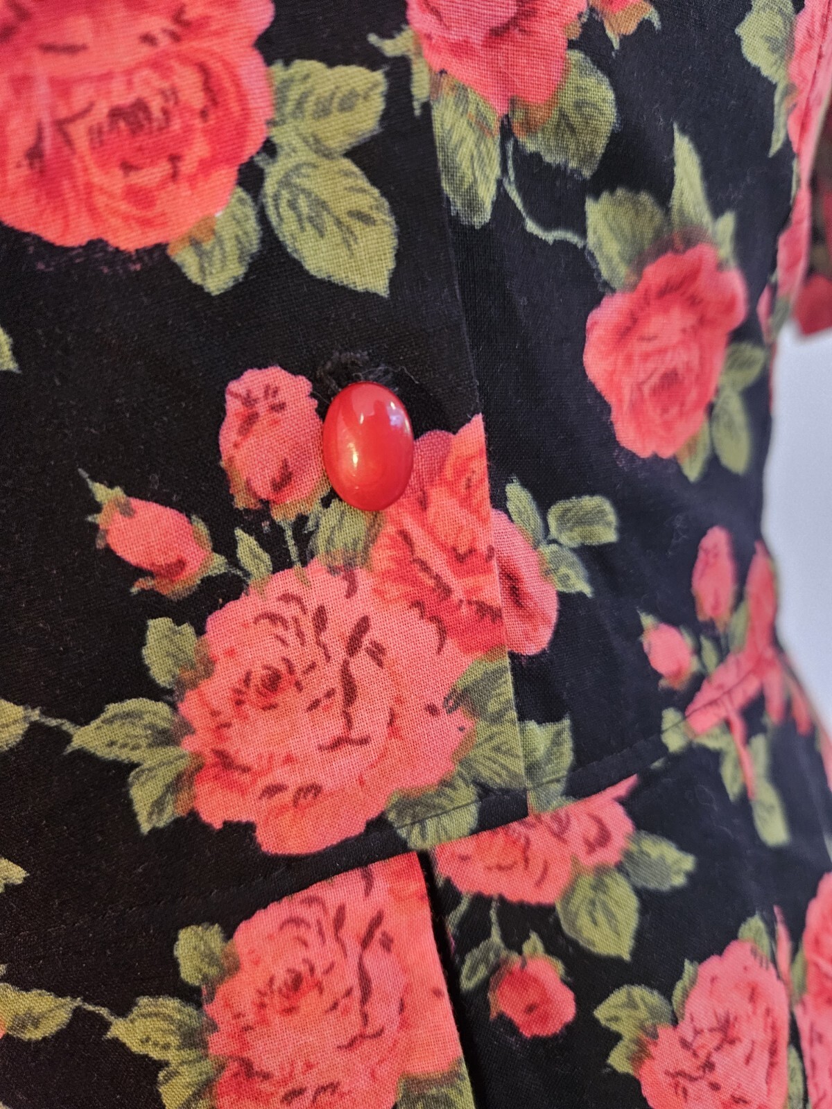 Vintage Original 50s Mid Century Dress Swing Pinup Rockabilly Red Roses Sz XS-S