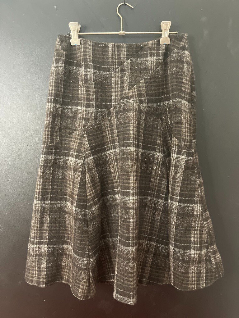 Vintage Style Principles Petite Panel Skirt Wool Blend Brown Grey Plaid AU 8/S