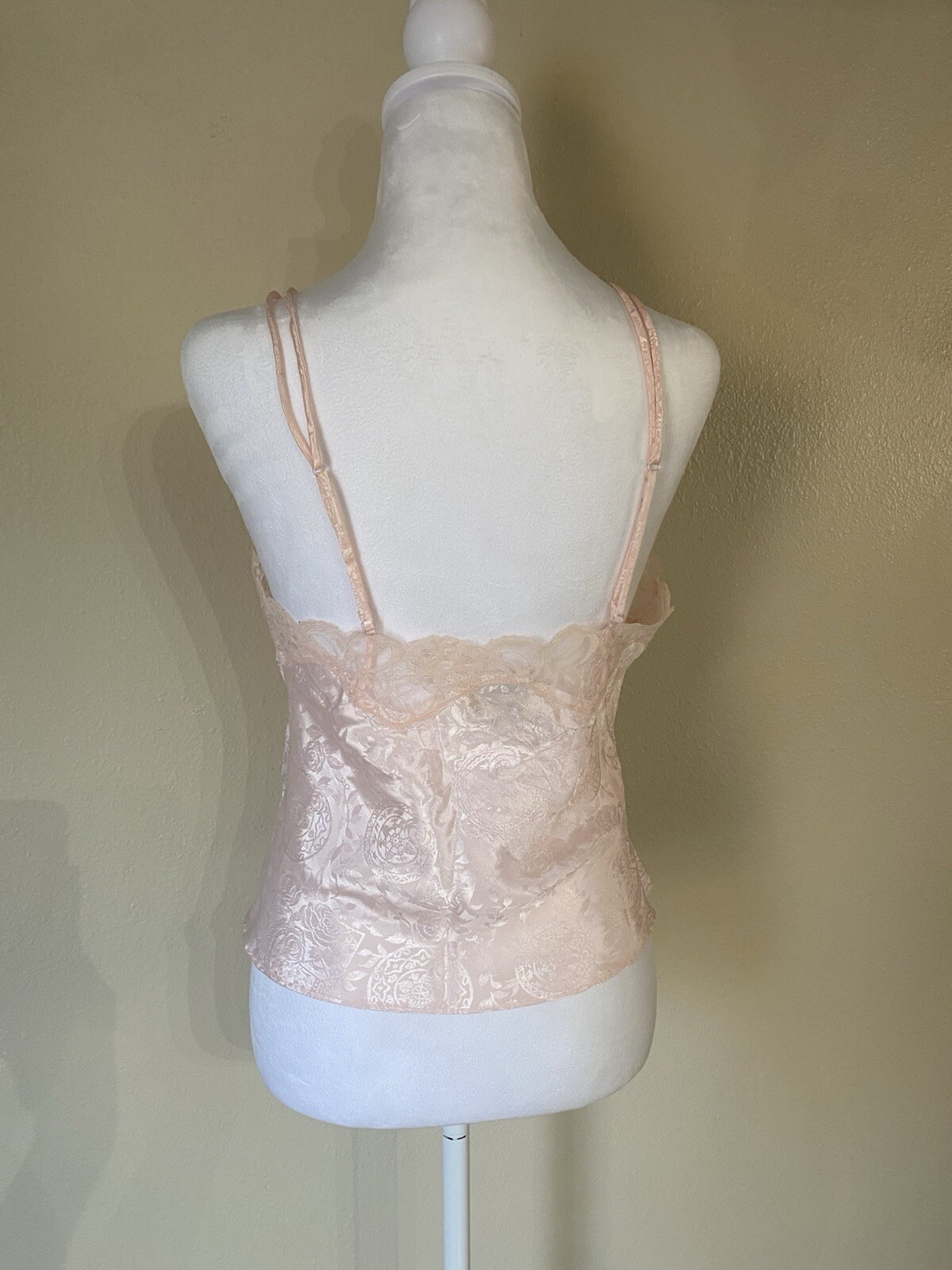 Vintage 1980s Victorias Secret Babydoll Pink Lace Camisole Tank Top Slip