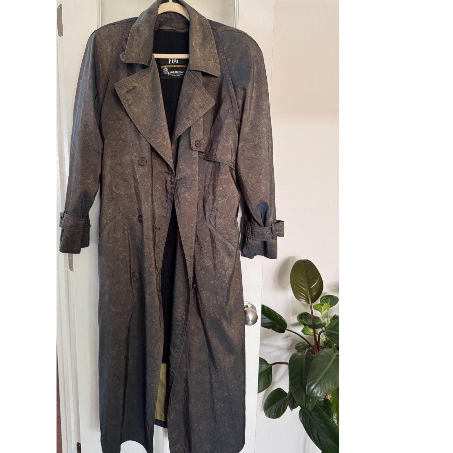 Vintage 90s London Fog Blue Gray Jacquard Trench Duster Jacket Women’s Size 10