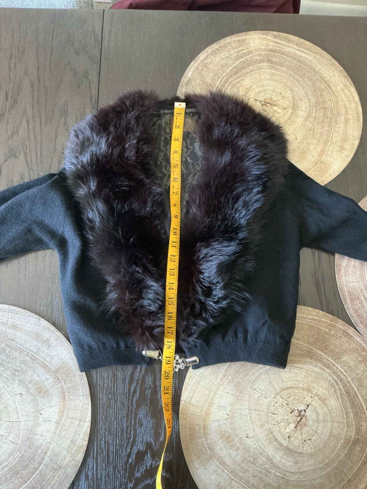 Vtg 50s Bonnie Briar Angora Wool Black Cardigan , Genuine Fur Stole Collar S