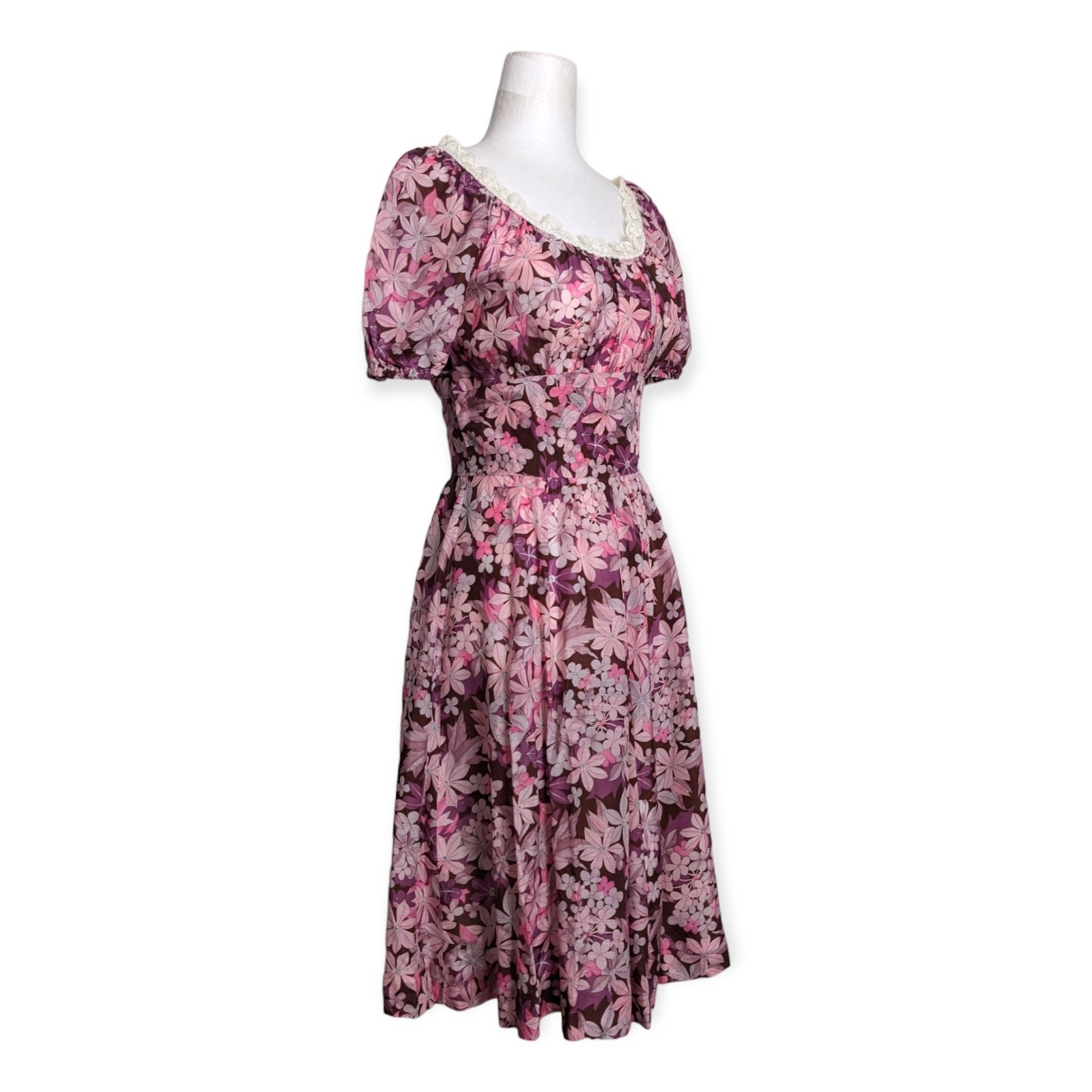 Midcentury 50s 60s Orchid Plum Purple Tropical Silk Scoop Neck Patio Dress XS