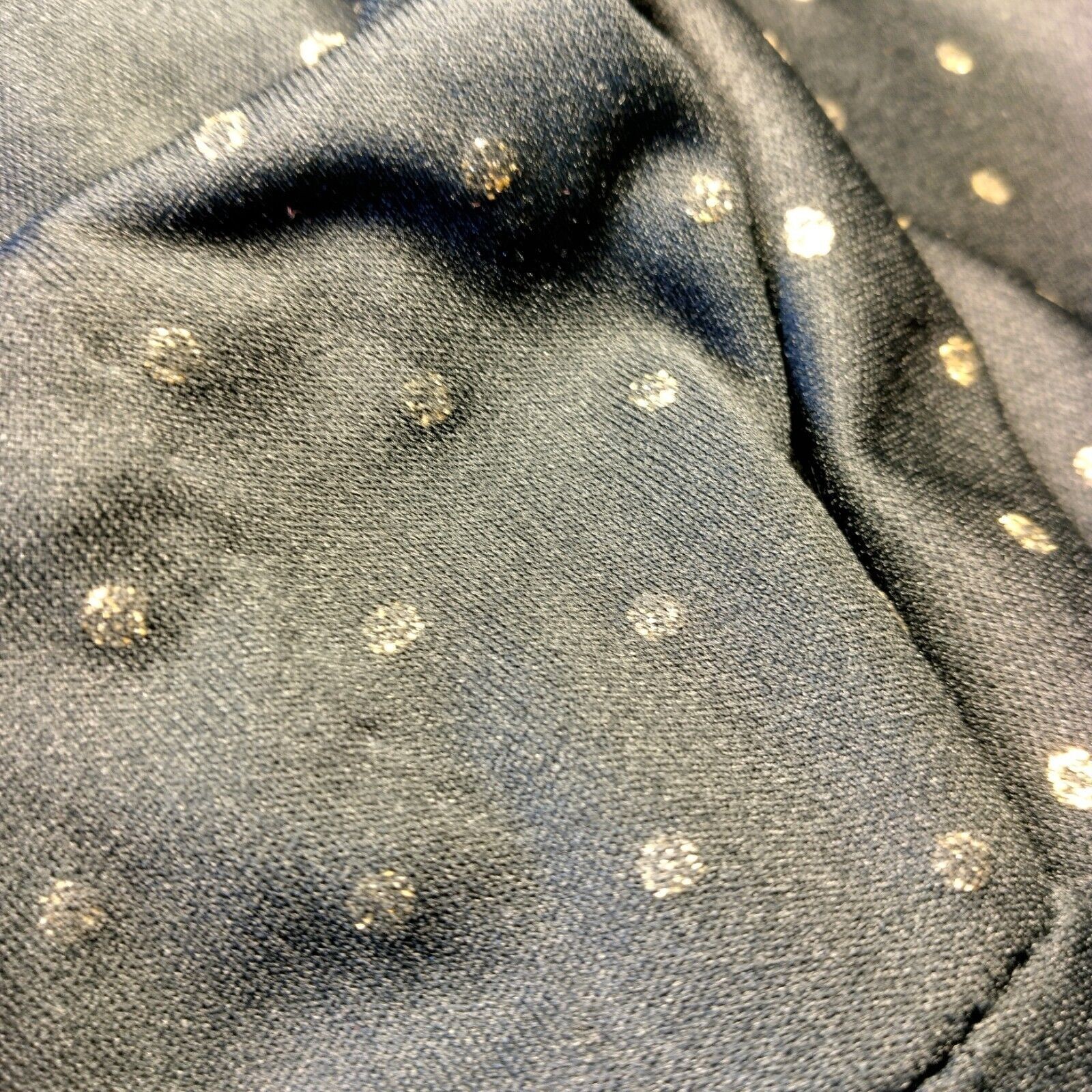 Vintage 1980s Homemade Dress Black Gold Metallic Polka Dot Drop Waist Party Nerd