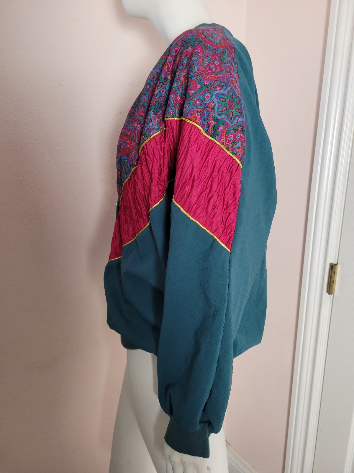 Vintage 80s/90s Silver Threads Teal & Fuchsia Paisley Cardigan – Made in USA