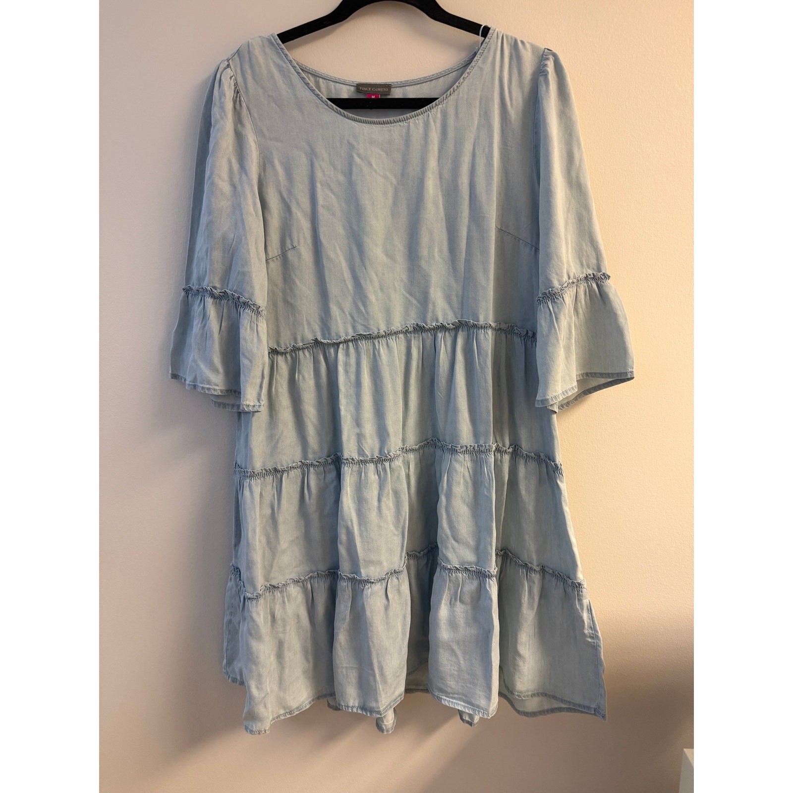 Vince Camuto Puff Sleeve Denim Midi Button Front Dress Womens Size Medium