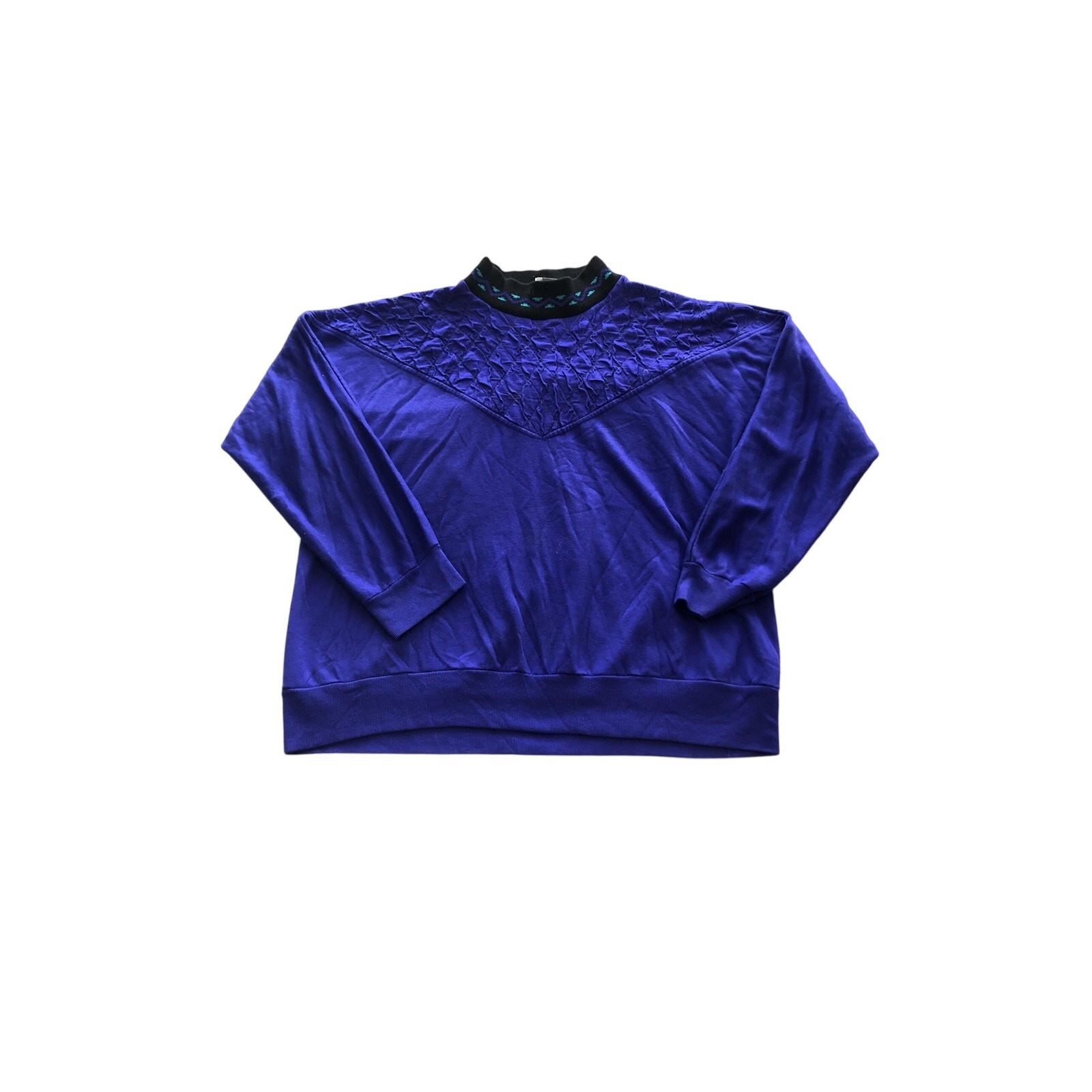 YoungStuff Studio Vintage Purple & Teal Batwing Mock Neck Pullover EUC Size M/L