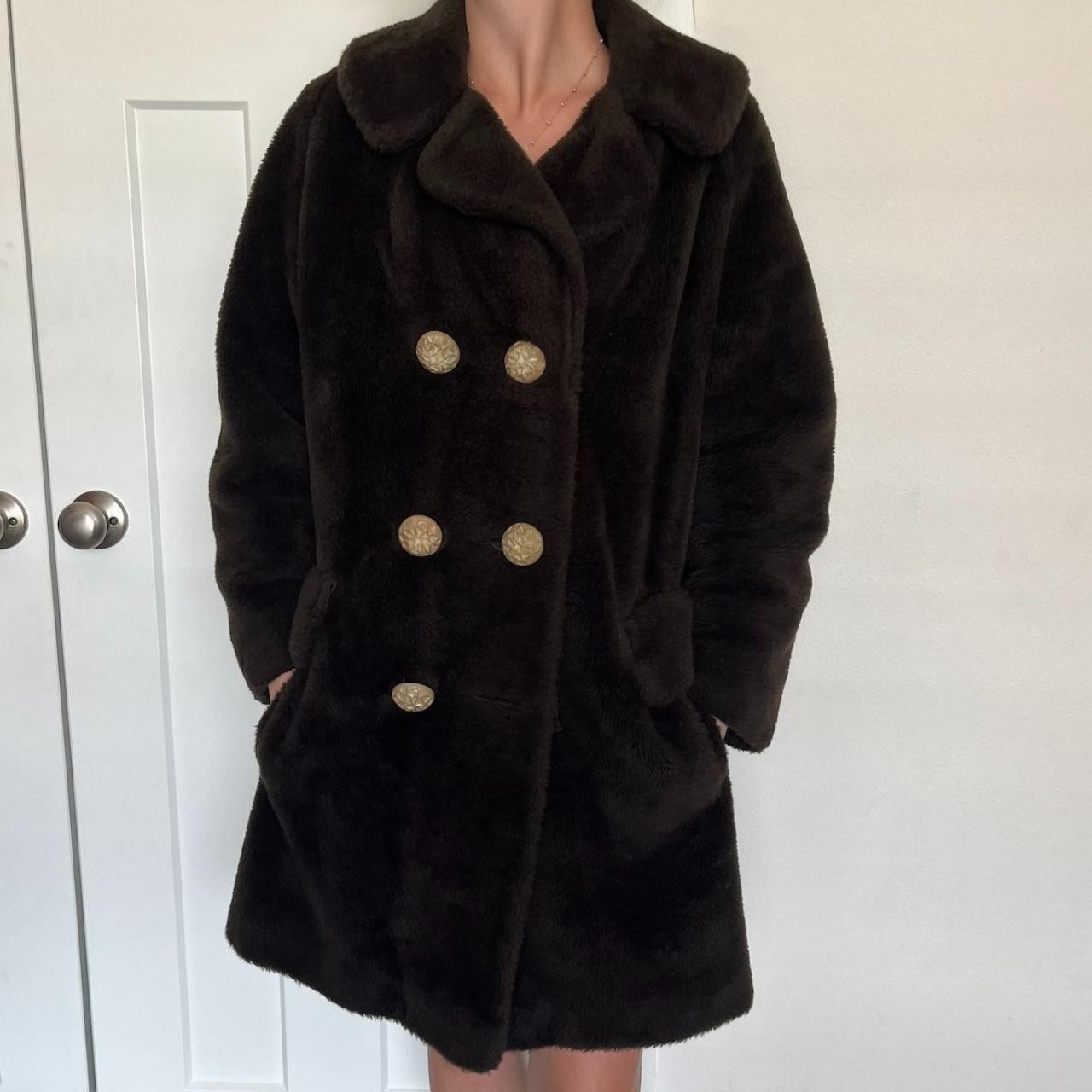 Vintage Women’s ILGWU Union Made 1970’s Mid-Length Brown Faux Fur Coat Jacket