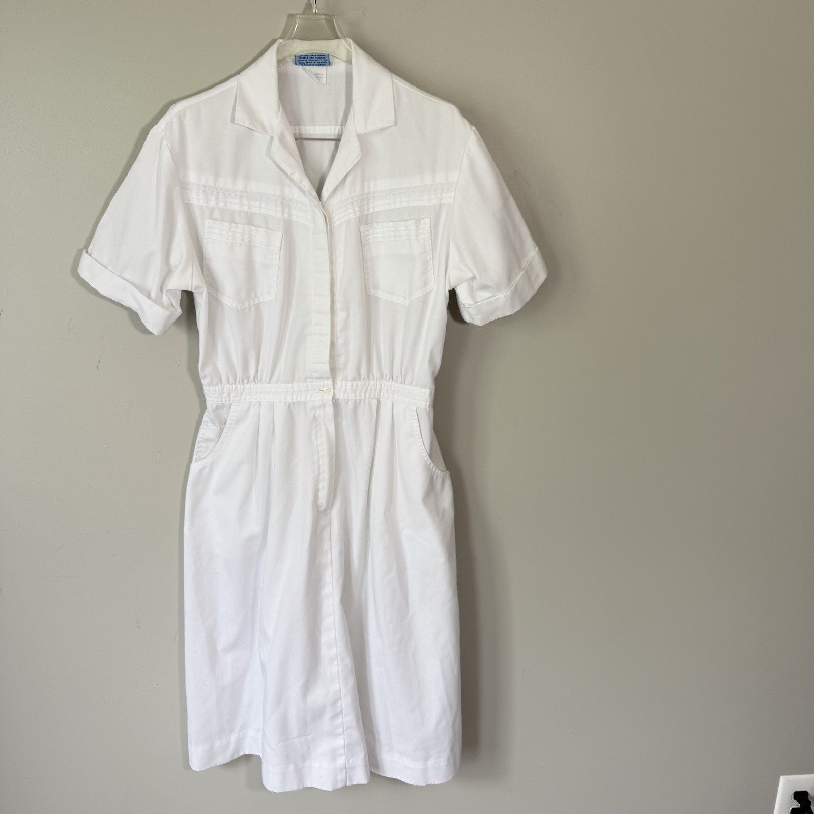 Vtg 50s 60s 70s Nurse Waitress White Swan Uniform Dress Size M Pockets READ