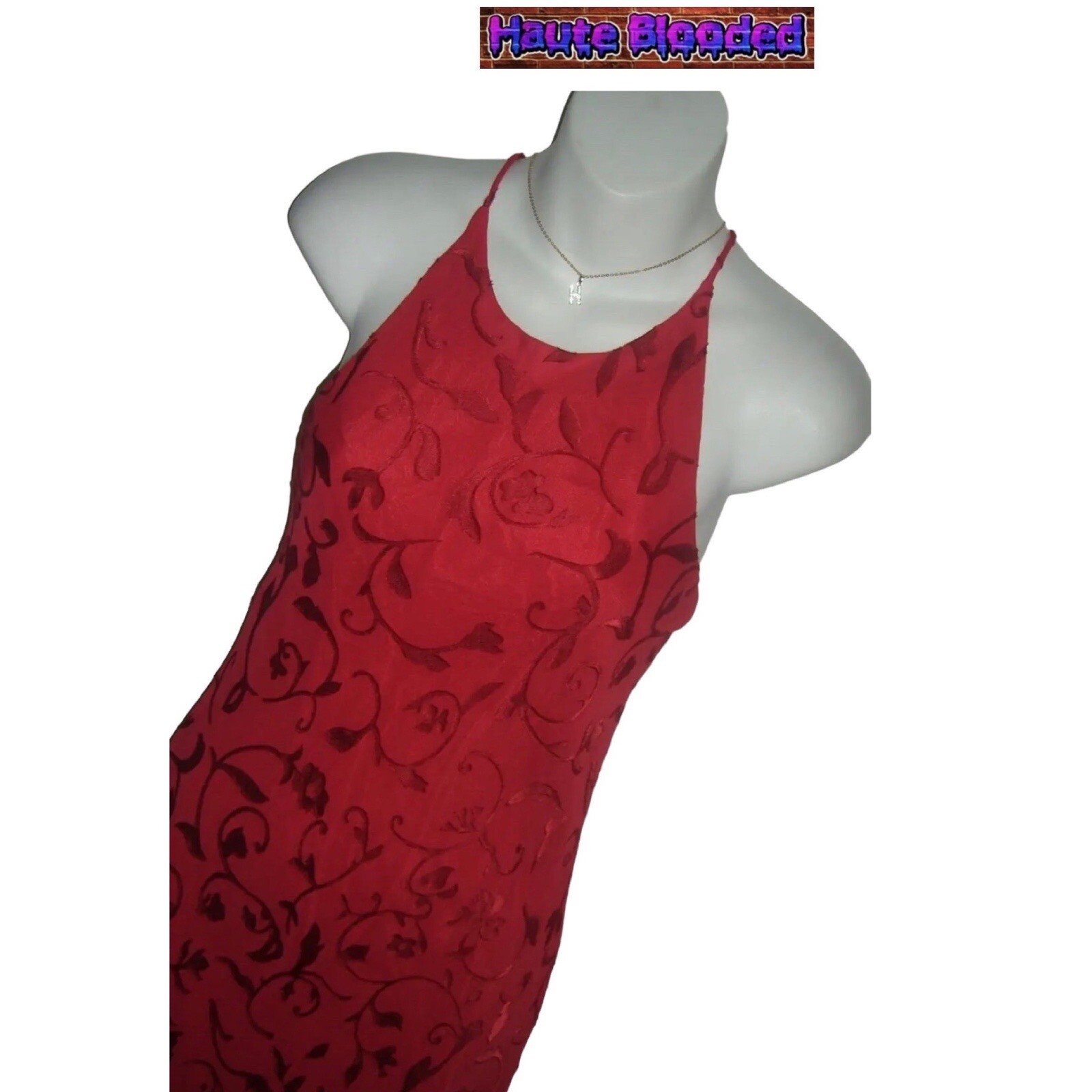Vintage 90’s Dress 579 Friends Red Maxi Flower Crushed Velvet y2k Fairy Cottage